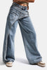 Women's T.Kot Colored Palazzo Fit Double Belt Detail Custom Design Denim Jean