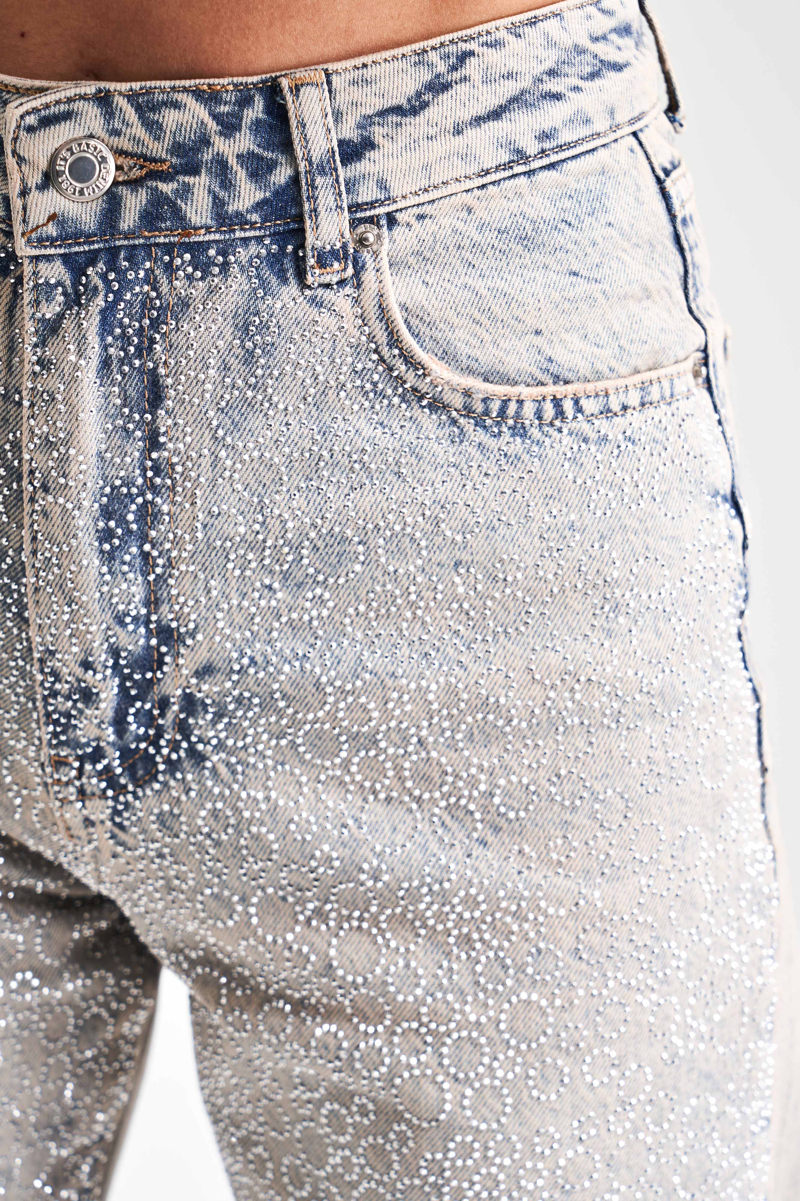 Kadın T.Kot  Rengi T-4S5-90 Parlak Taşlı %100 Koton Tasarım Straight Fit Denim Jean