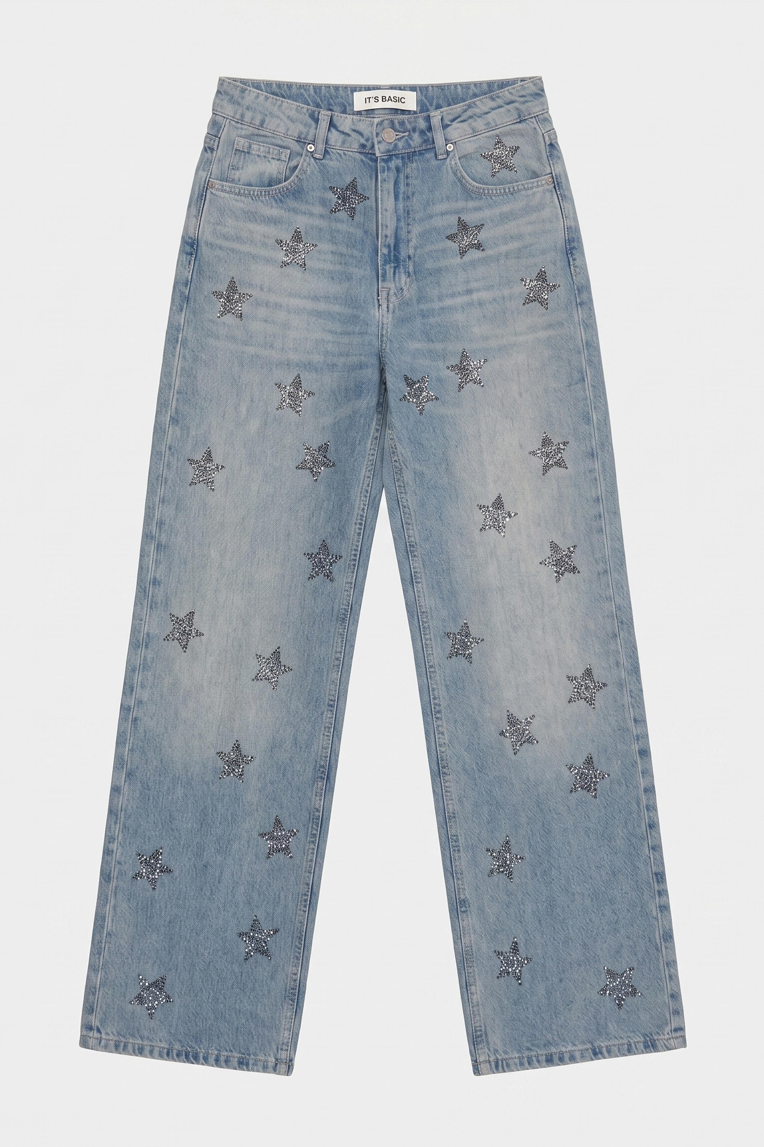 Kadın T.Kot Rengi T-4s6-32 Straight Fit Parlak Taşlı Özel Tasarım Denim Jean