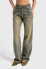 Kadın T.Kot Rengi T-4w5-11 Straight Fit Yüksek Bel Parlak Taşlı Özel Tasarım Denim Jean
