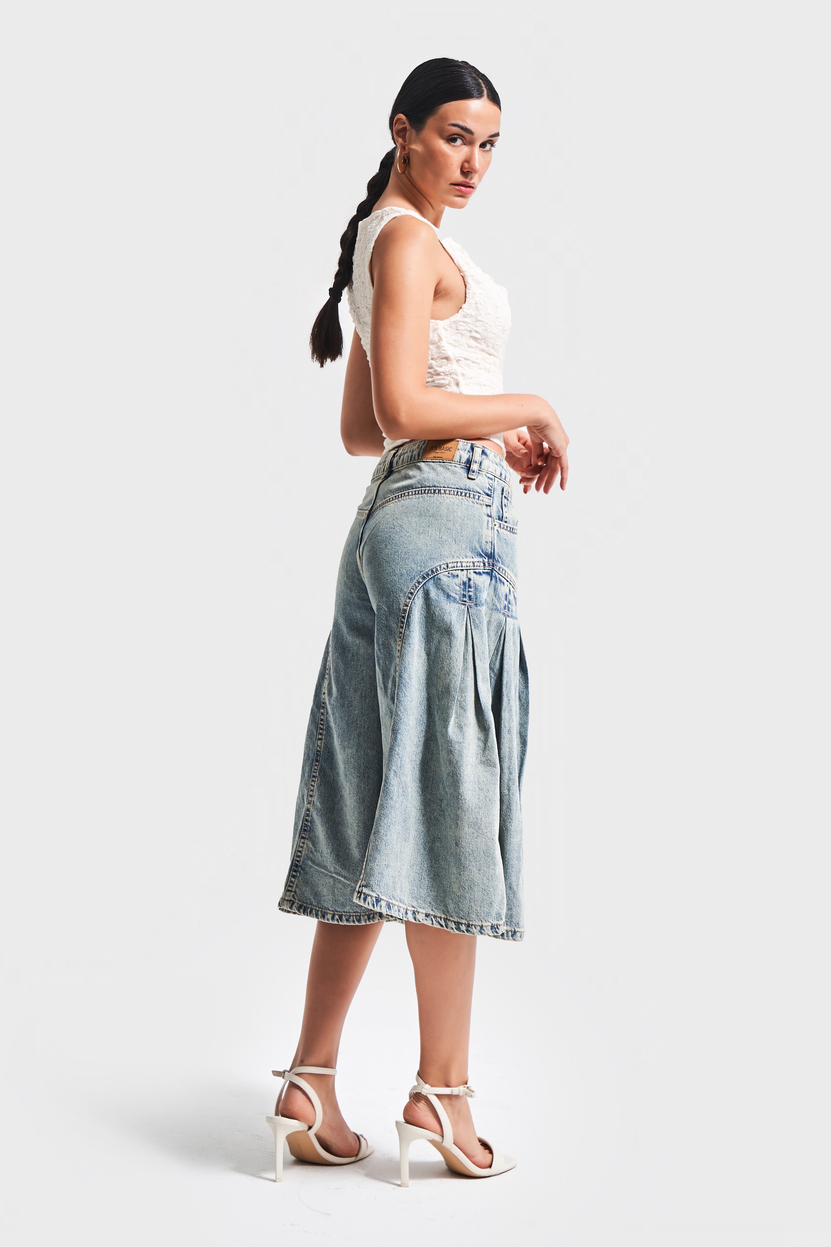 Kadın T.Kot Rengi V-3S5-65 Elaphant Leg Fit Bol Kesim %100 Koton Maxi Boy Denim Şort Bermuda