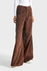 Women's Tan Hera Thick Corduroy Fabric Palazzo Fit Pants