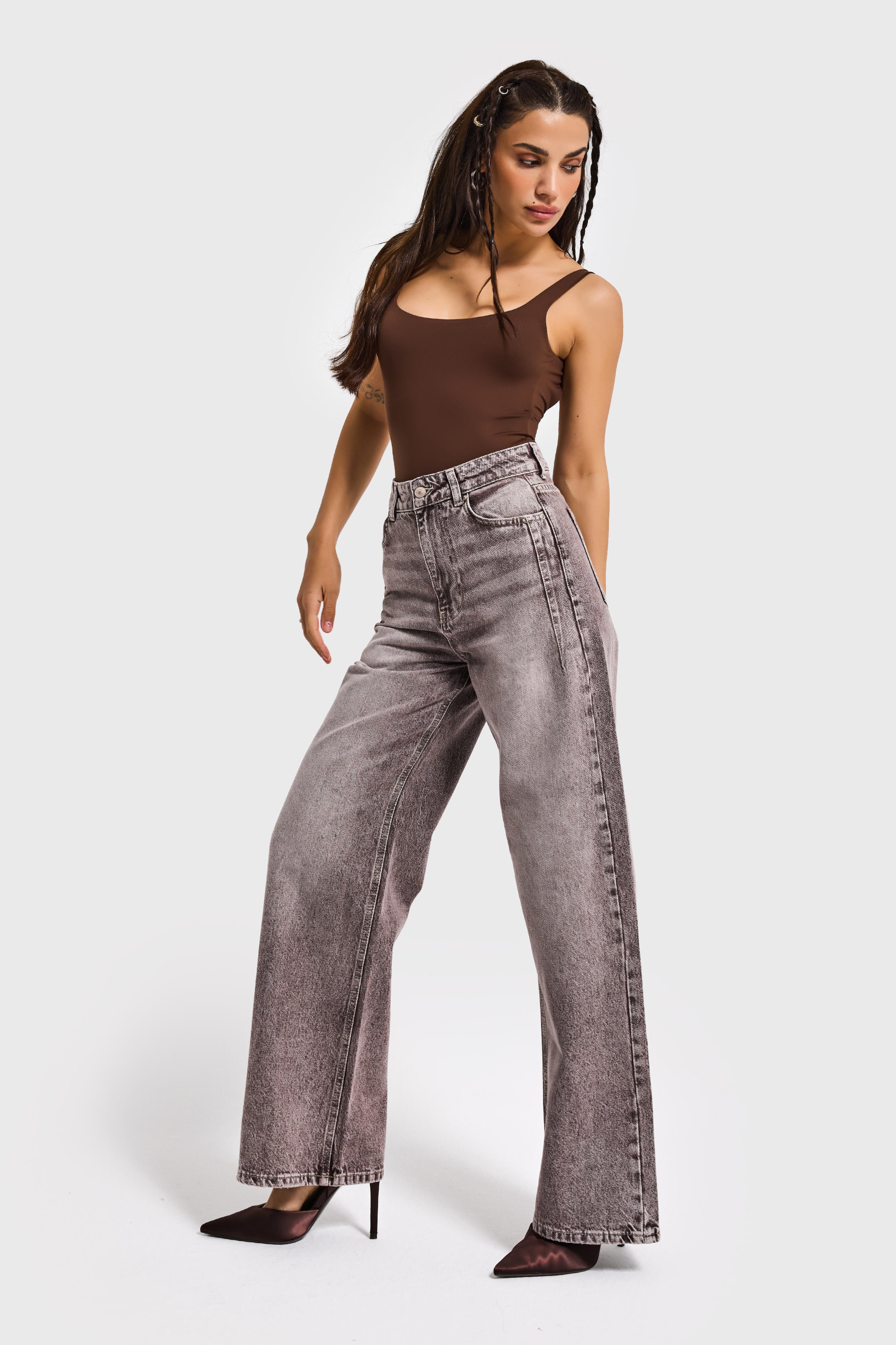 Kadın Taş Kot Rengi Olea 4s6-173 Wide Leg Fit %100 Koton Denim Jean