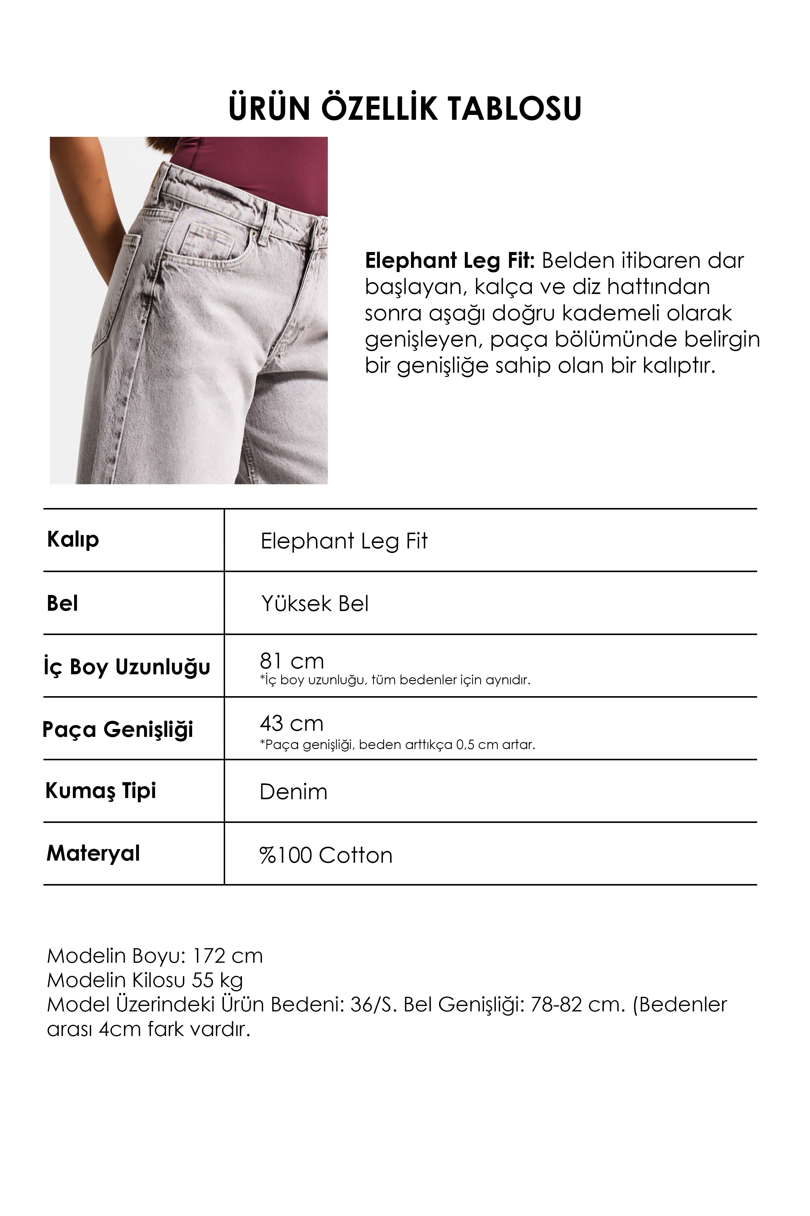 Kadın Taş Rengi 4s6-158 Elephant Leg Fit Süper Bol Kesim Denim Jean