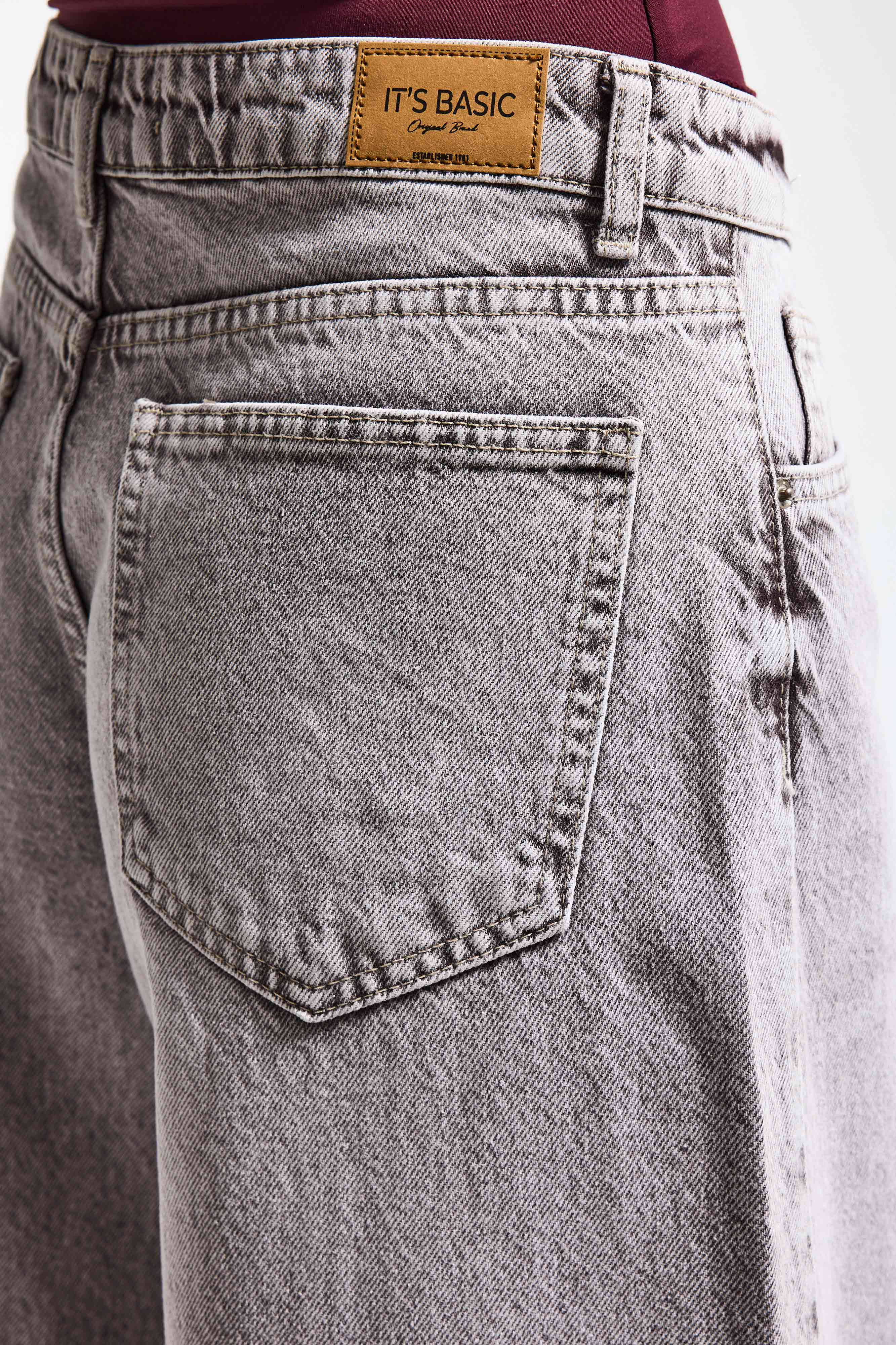 Kadın Taş Rengi 4s6-158 Elephant Leg Fit Süper Bol Kesim Denim Jean