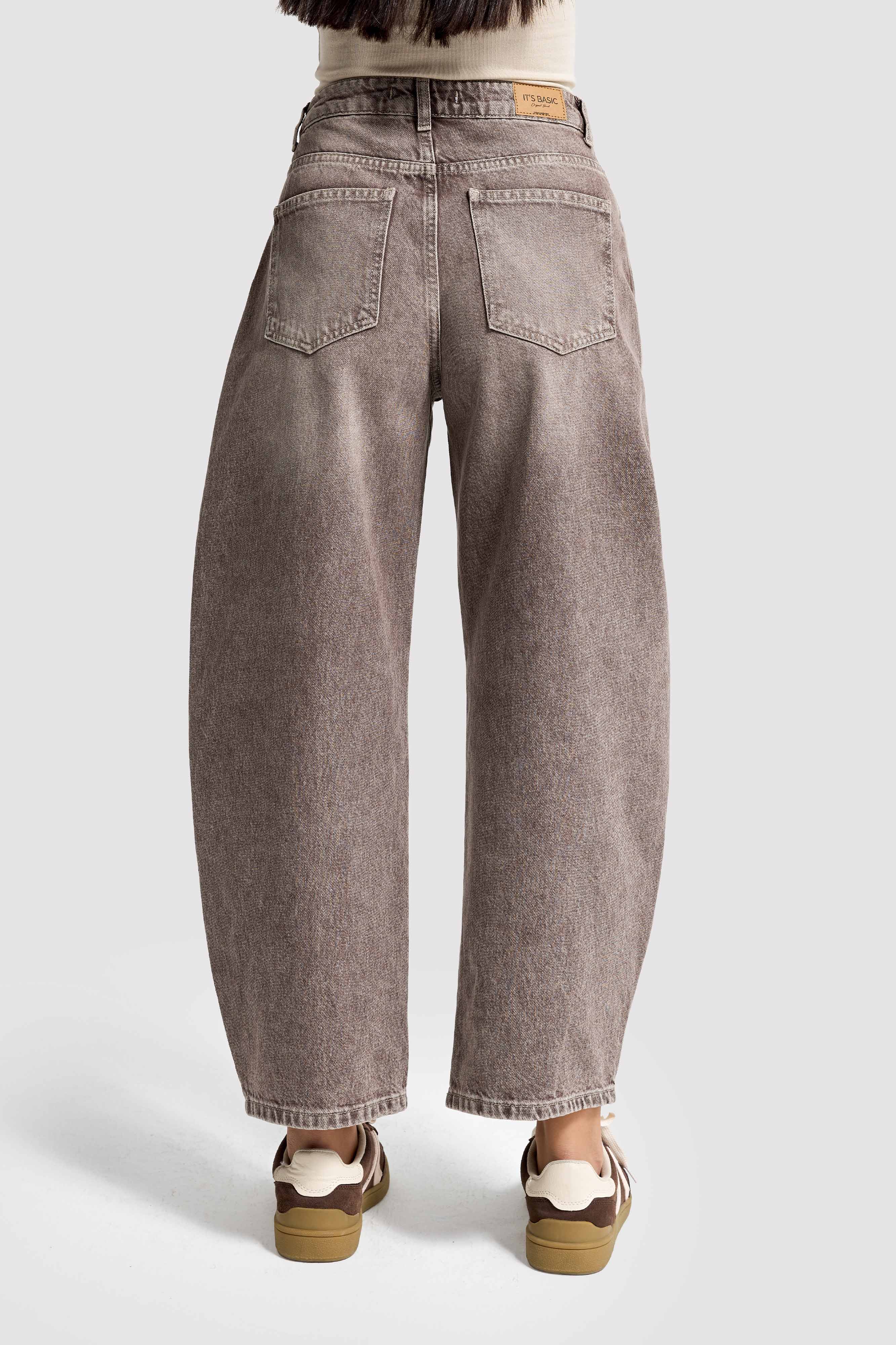 Kadın Taş Rengi 4s6-160 Barrel Fit Rahat Kesim %100 Koton Denim Jean