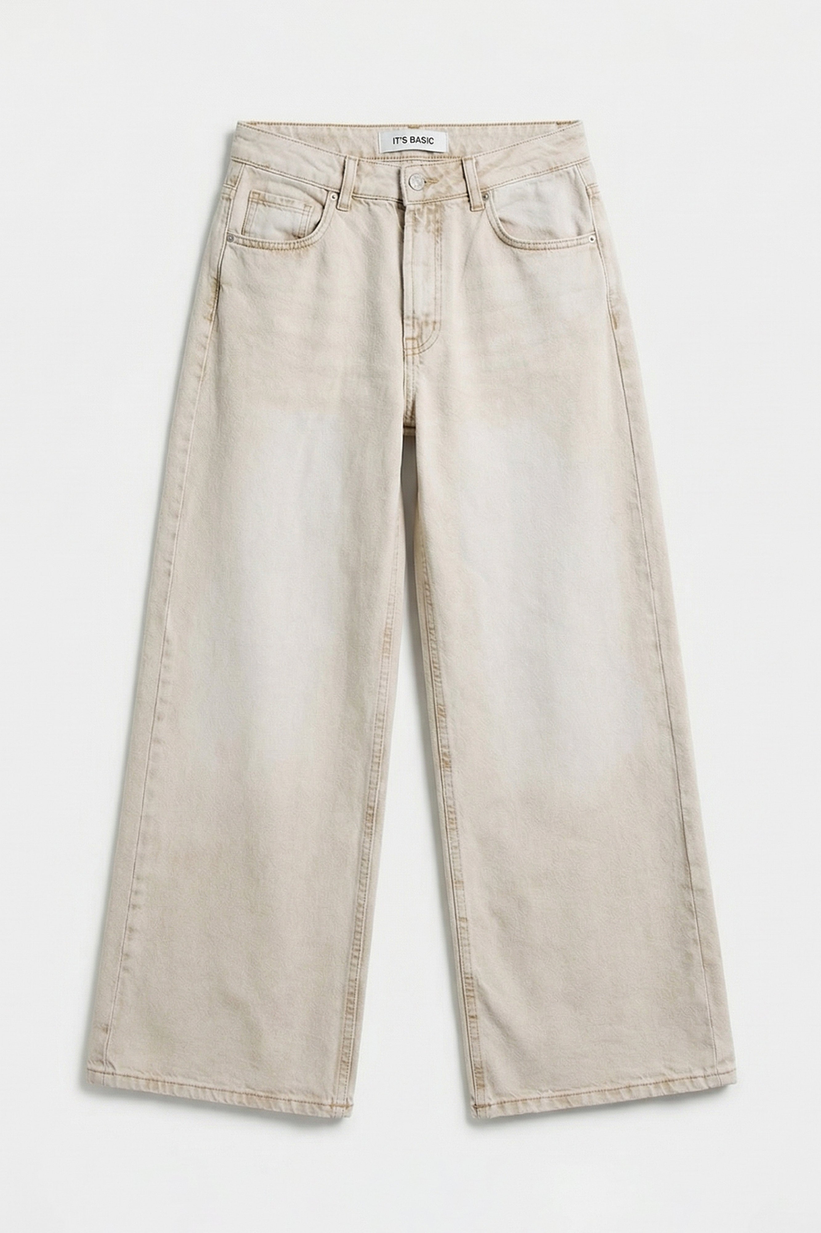 Kadın Taş Rengi 4s6-172 Palazzo Fit Orta Bel Denim Jean