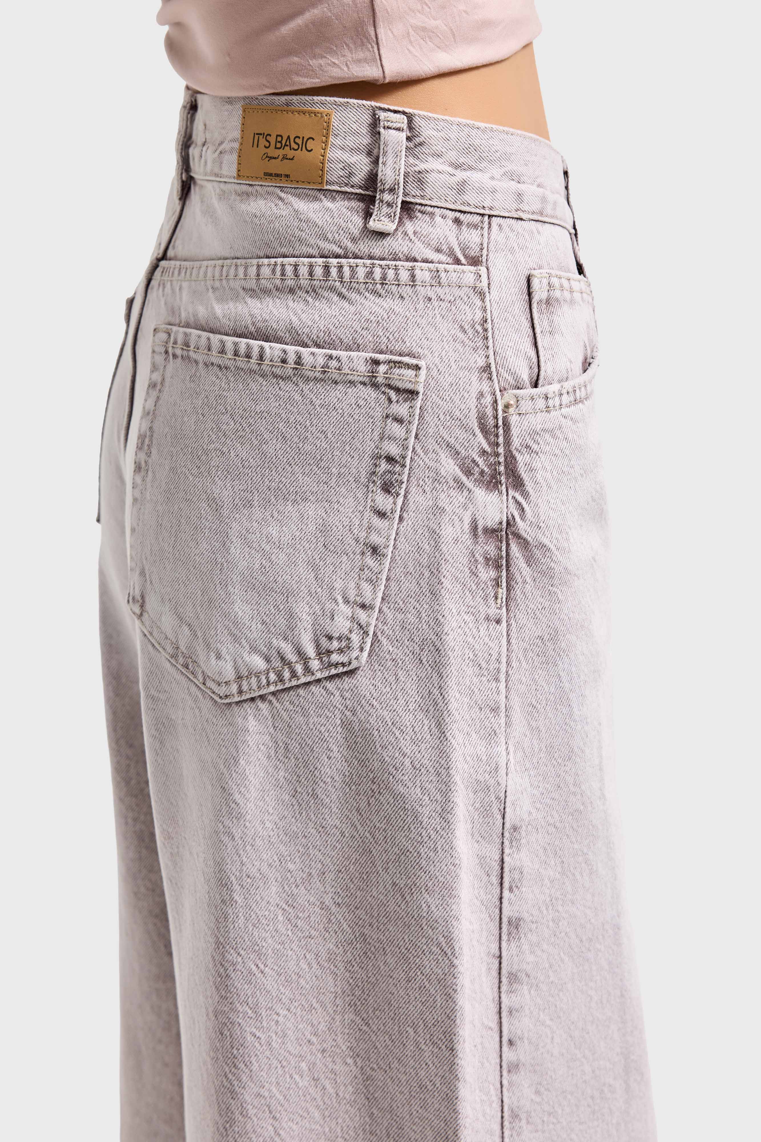 Kadın Taş Rengi Hera 4s6-158 Palazzo Fit %100 Koton Denim Jean