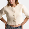 Kadın Taş Rengi w6-105 Büyük Düğmeli Kemer Boy Crop Cardigan Tasarım Triko Hırka