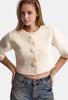 Kadın Taş Rengi w6-105 Büyük Düğmeli Kemer Boy Crop Cardigan Tasarım Triko Hırka