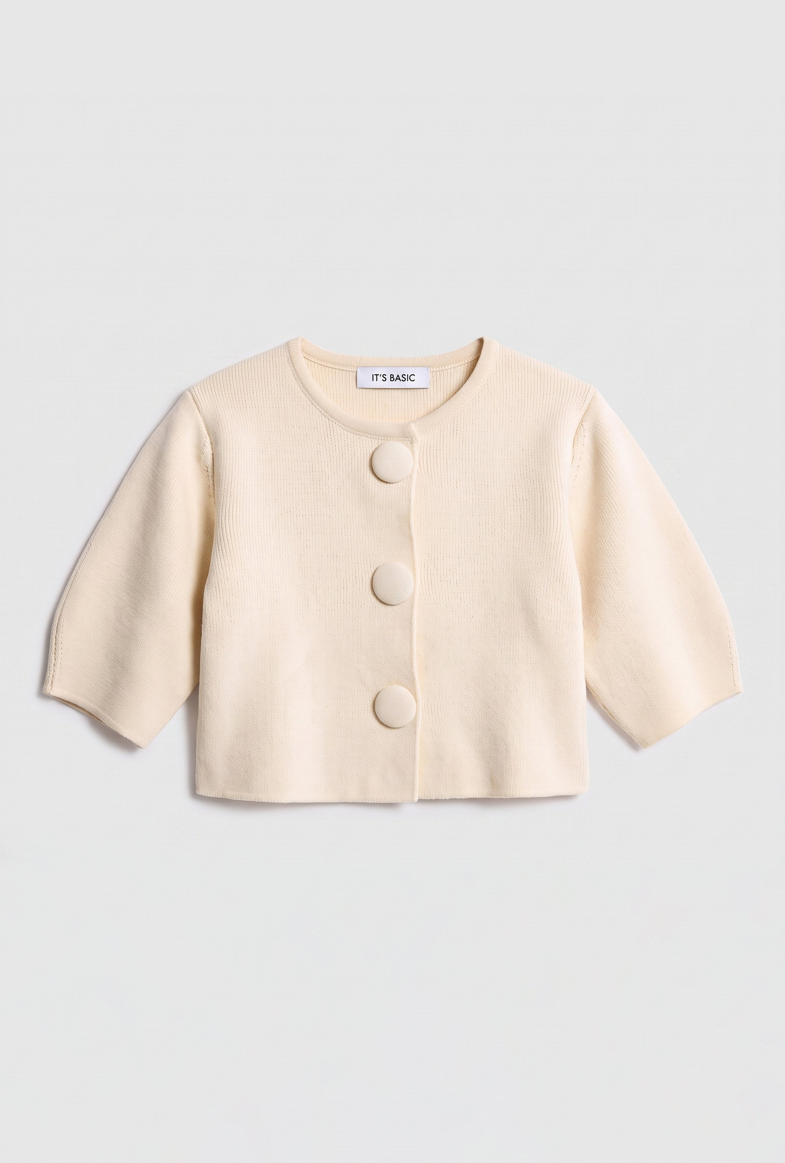 Kadın Taş Rengi w6-105 Büyük Düğmeli Kemer Boy Crop Cardigan Tasarım Triko Hırka