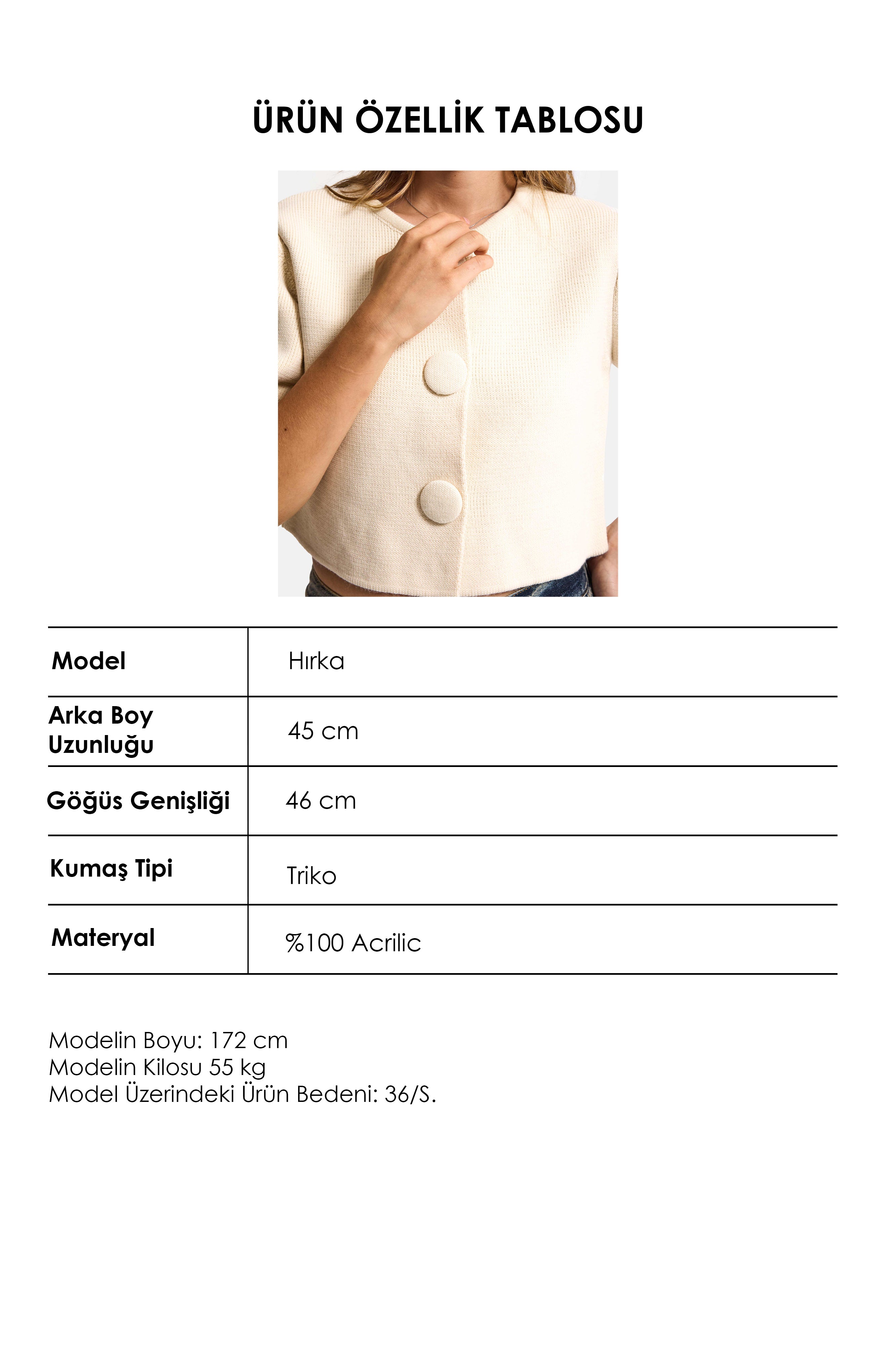 Kadın Taş Rengi w6-105 Büyük Düğmeli Kemer Boy Crop Cardigan Tasarım Triko Hırka