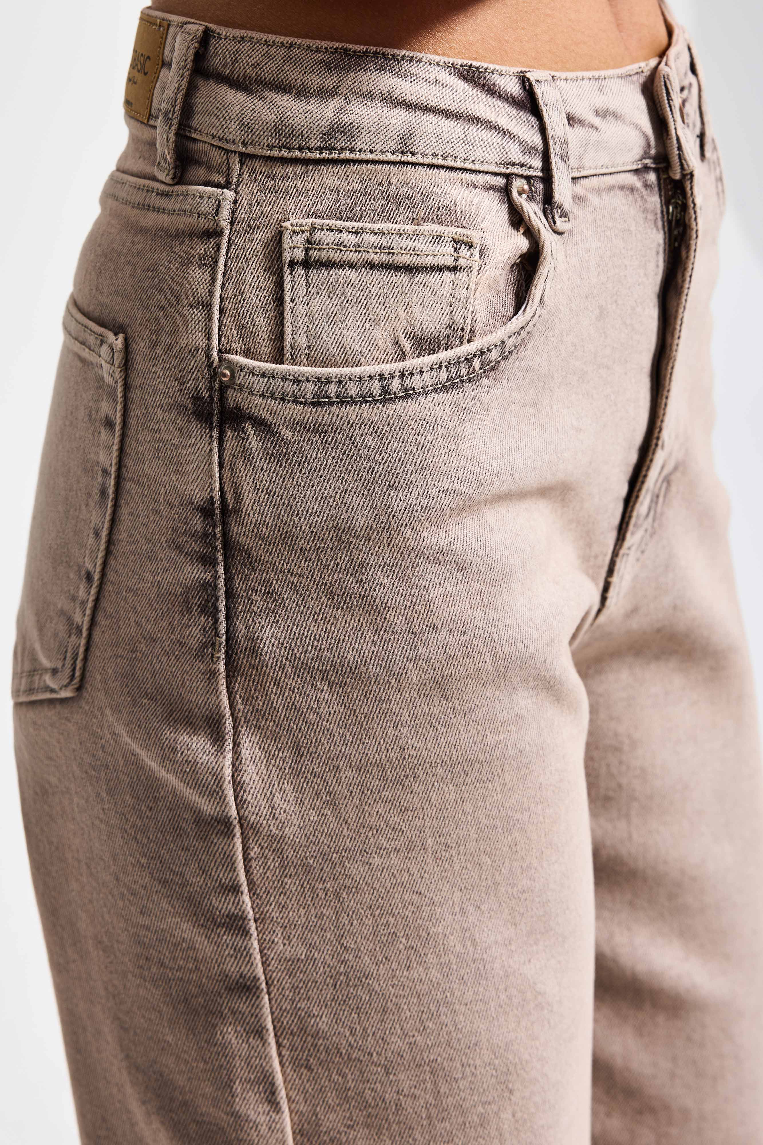 Kadın Taş Renk 4s6-167 Straight Fit Yüksek Bel Elastan Kumaş Denim Jean