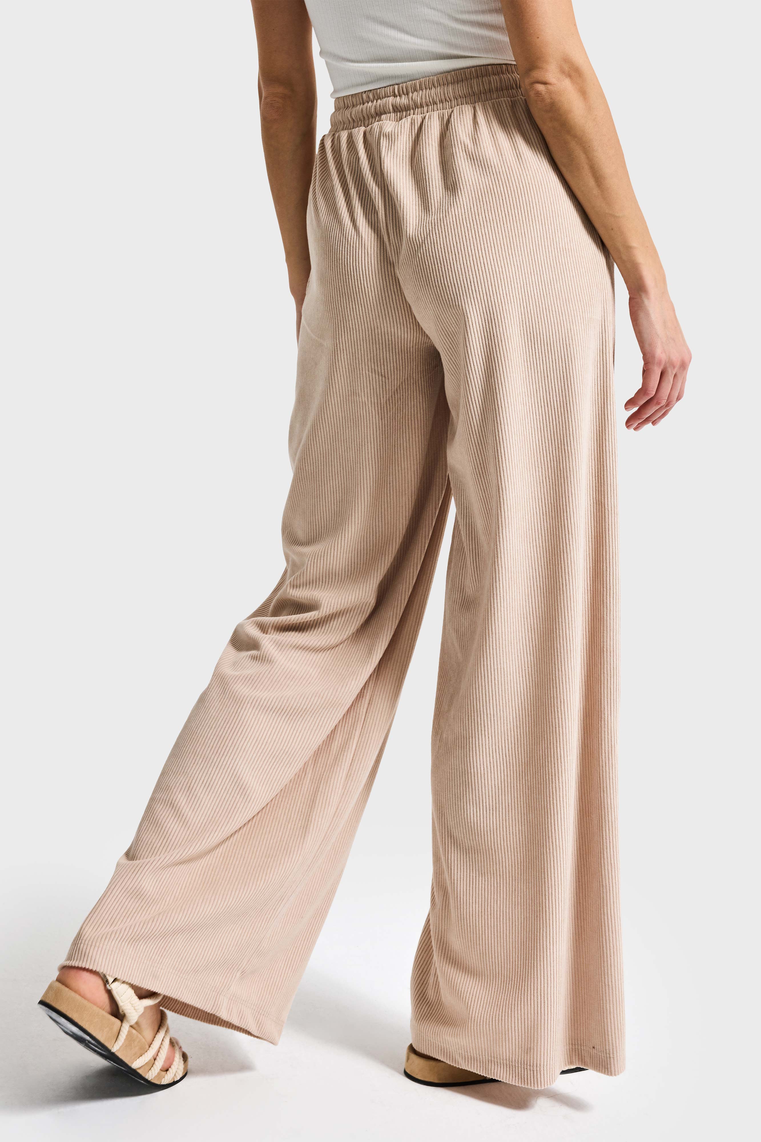 Kadın Taş Renk Palazzo Fit Fitilli Kadife Kumaş Yürüyüş Pantolonu