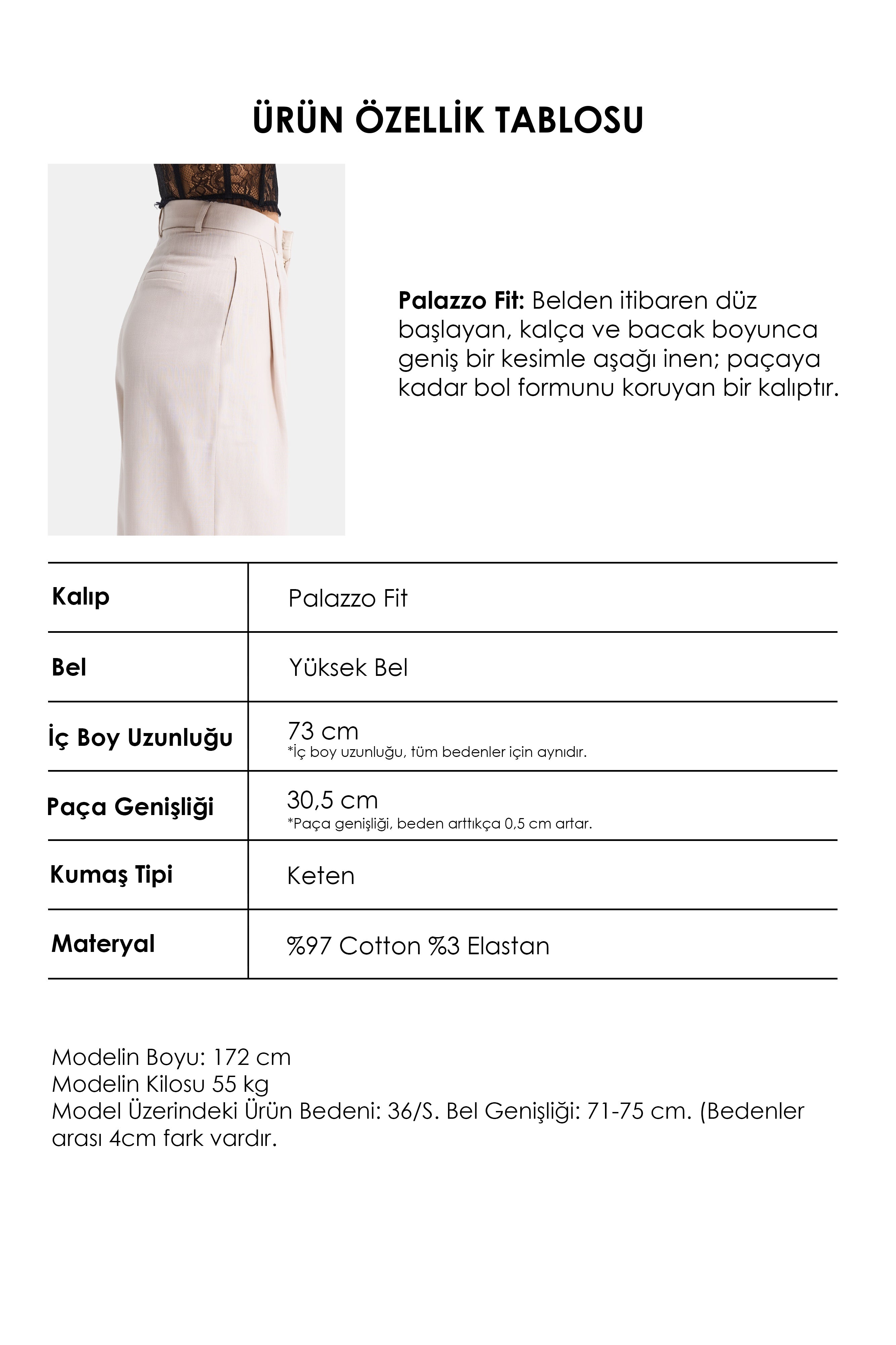 Kadın Taş Renk Palazzo Fit Yüksek Bel Organik Keten Pantolon