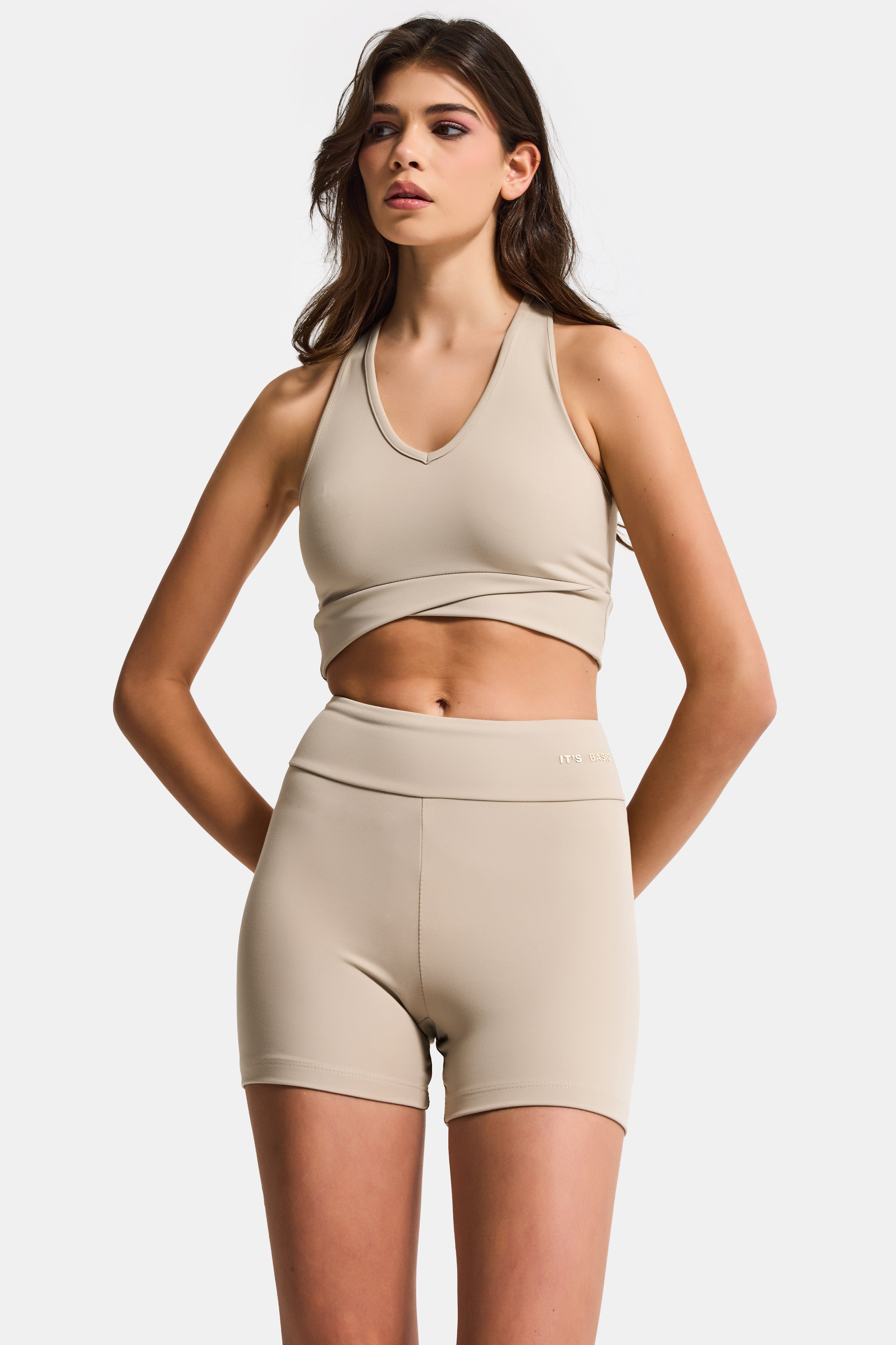 Kadın Taş Renk s6-16 Sweatshirt Büstiyer Sporcu Taytı 3'lü Tasarım Takım