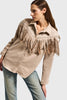Women's Stone Suede Fabric Tassel and Drop Detailed Design Shirt Jacket