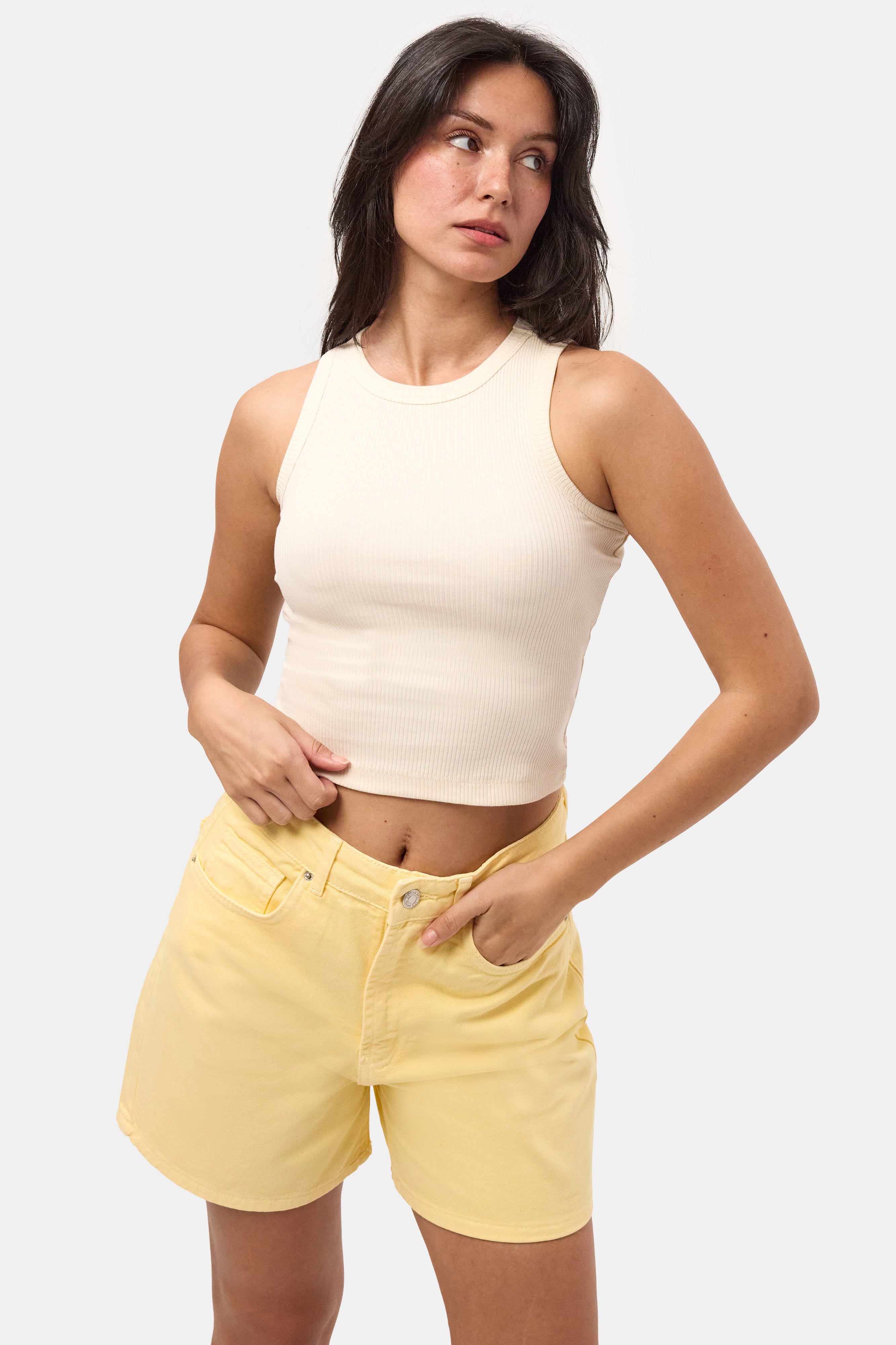 Kadın Taş s6-57 Sıfır Kol Esnek Kumaş Crop Top
