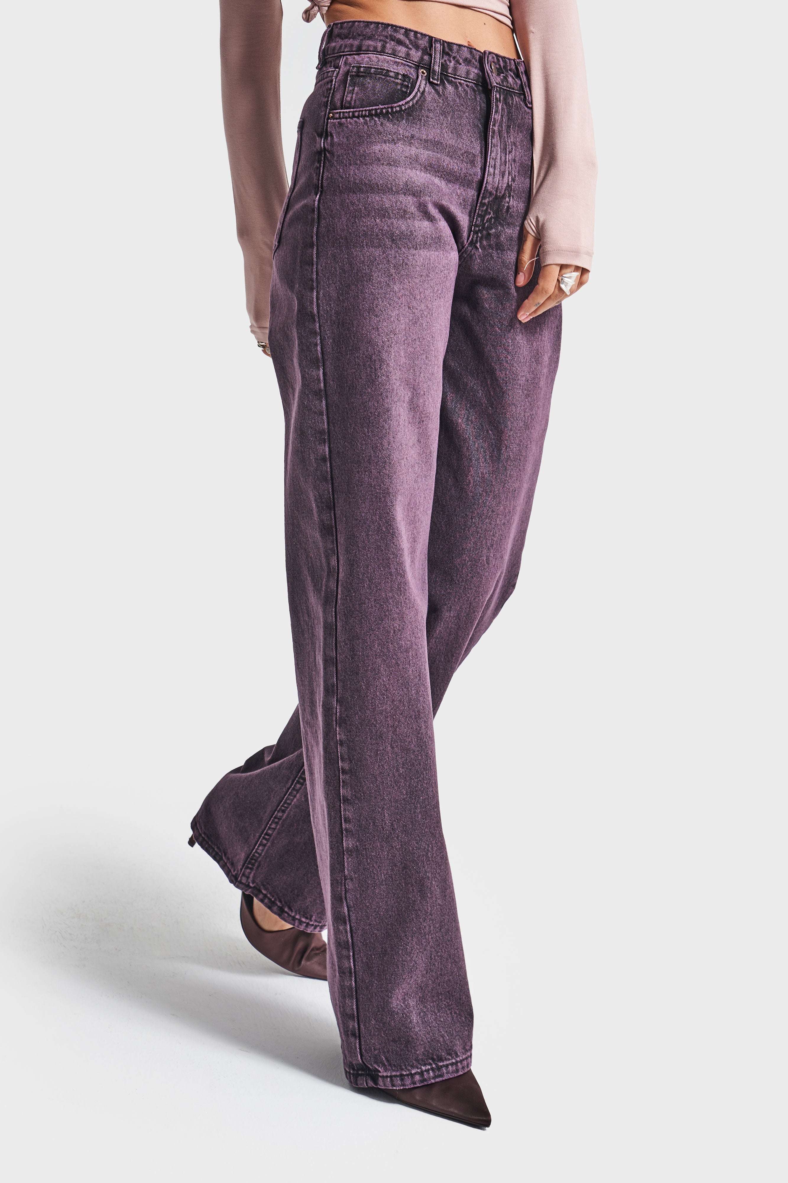 Kadın Taşlanmış Bordo Renk 20w5-111 Straingt Fit Yüksek Bel %100 Koton Denim Jean