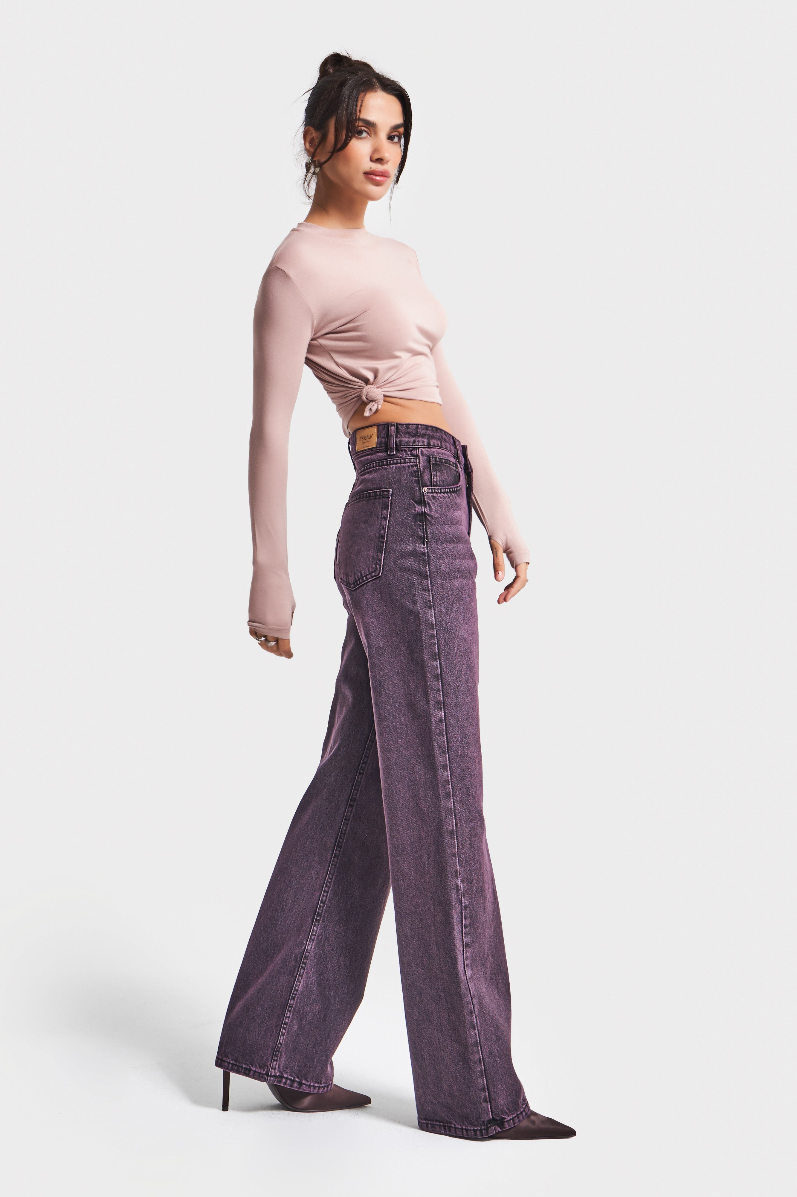 Kadın Taşlanmış Bordo Renk 20w5-111 Straingt Fit Yüksek Bel %100 Koton Denim Jean