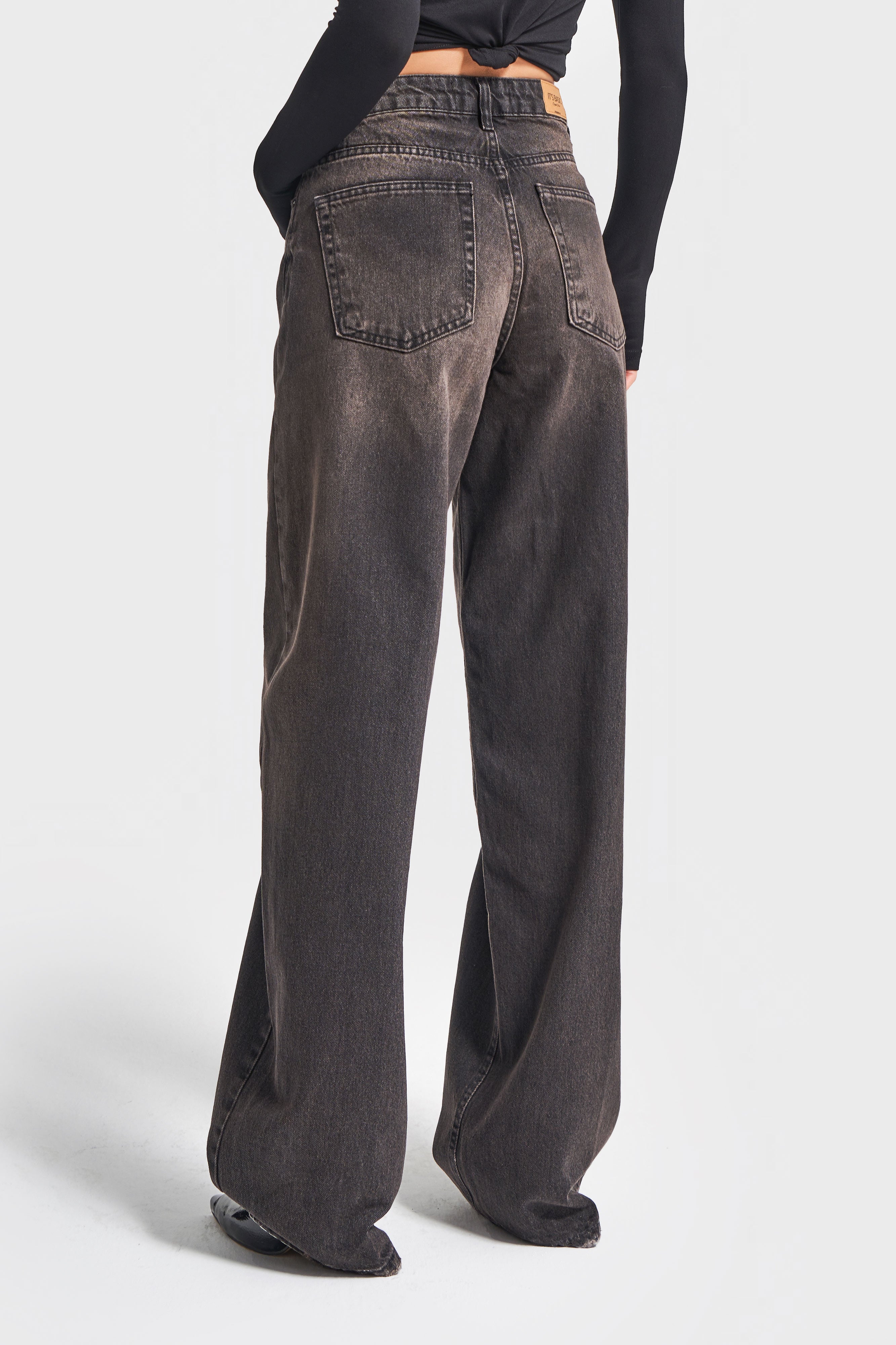 Kadın Taşlanmış Kahverengi 17w5-62 Süper Yüksek Bel Skater Fit Bol Kesim %100 Koton Denim Jean