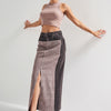 Women's Washed Dark Denim 4w5-143 Denim Fabric Patchwork Maxi Skirt with Slit Custom Design