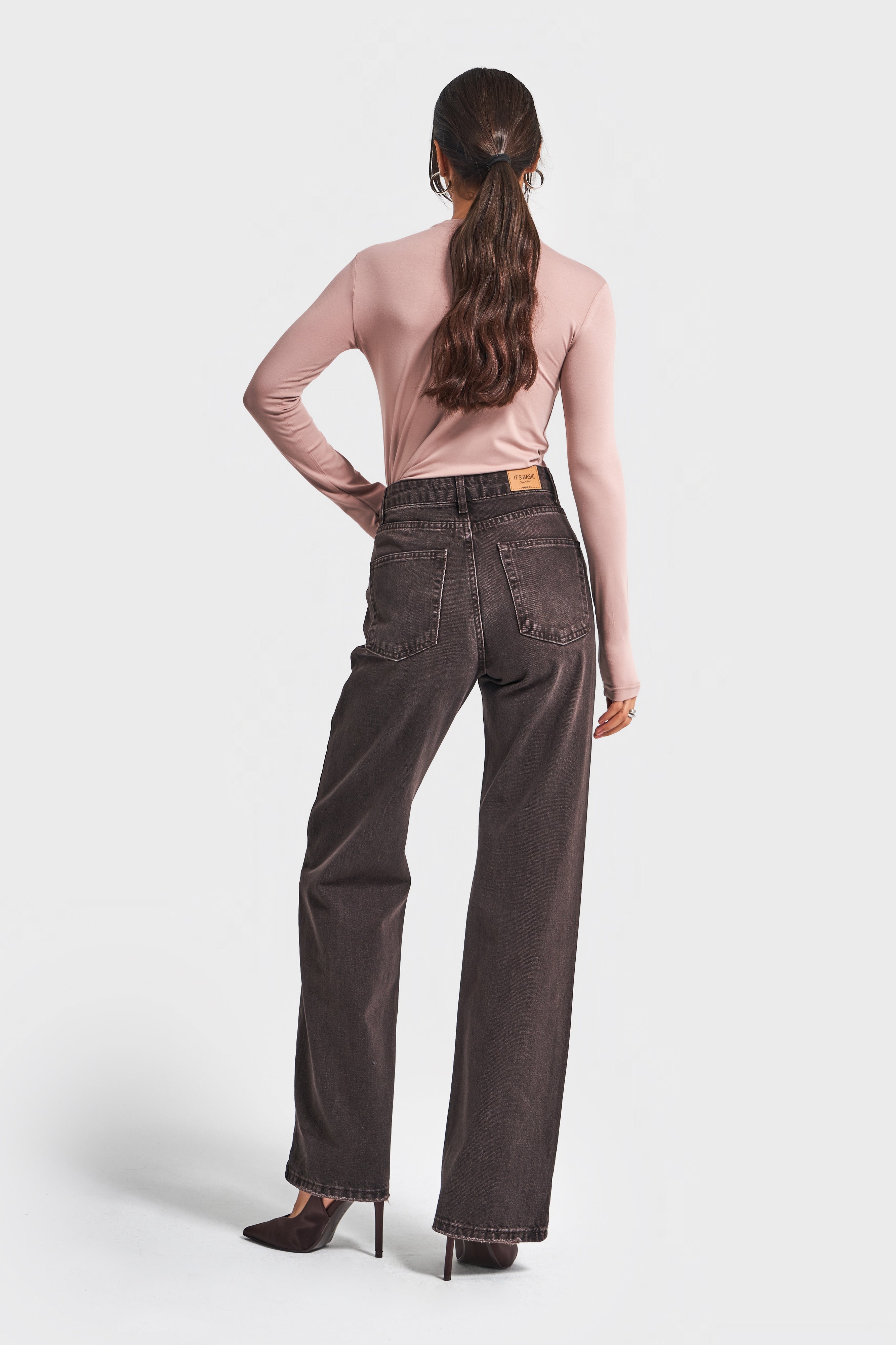 Kadın Taşlanmış Koyu Kot Rengi Doris 2w5-138 Straight Fit Yüksek Bel %100 Koton Denim Jean