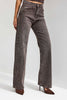 Women's Embellished Coffee T-4s6-179 Straight Fit Full Rhinestone Special Design Denim Jean