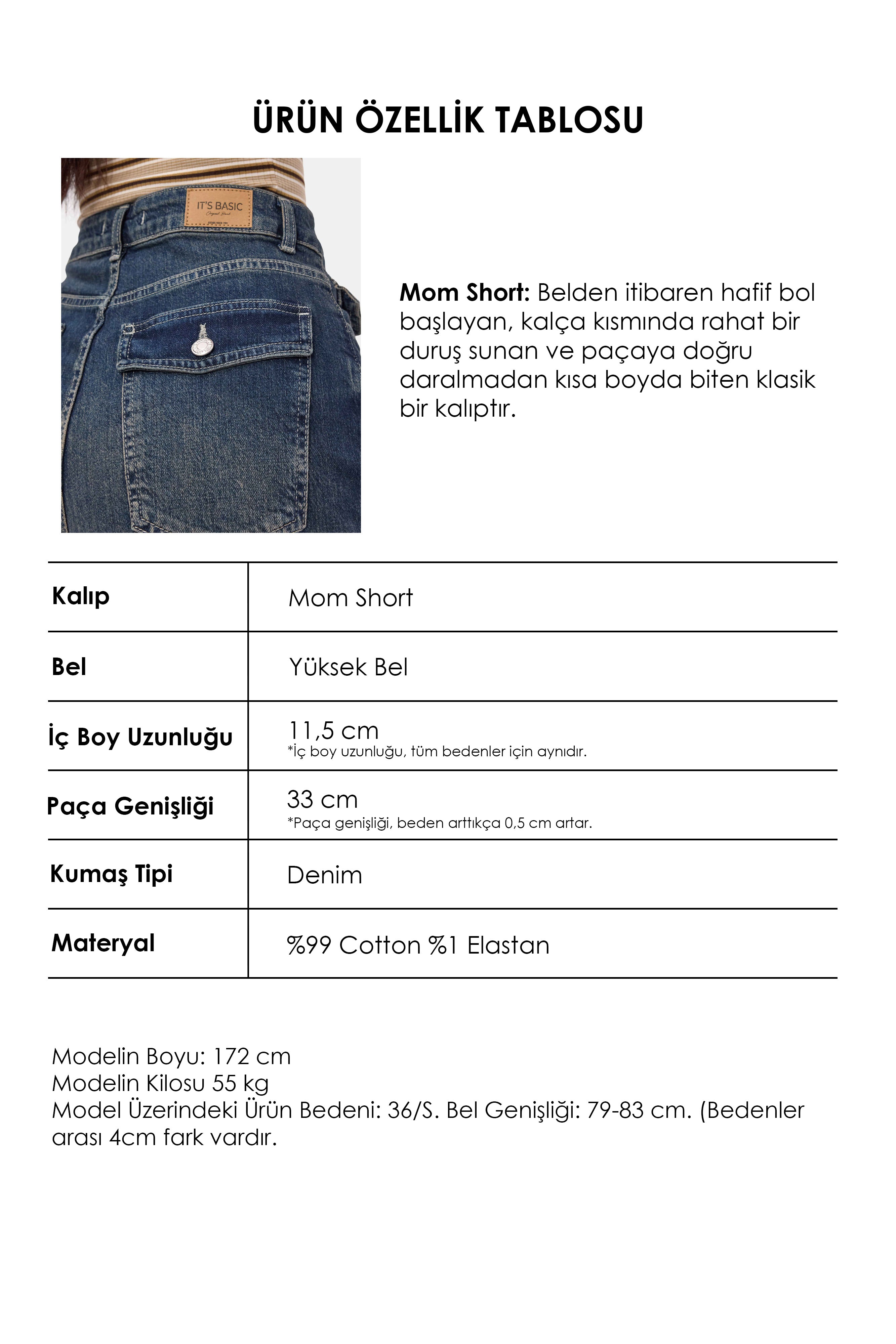 Kadın Tint 2s6-8 Relax Fit Midi Boy Esnek Kumaş Denim Şort
