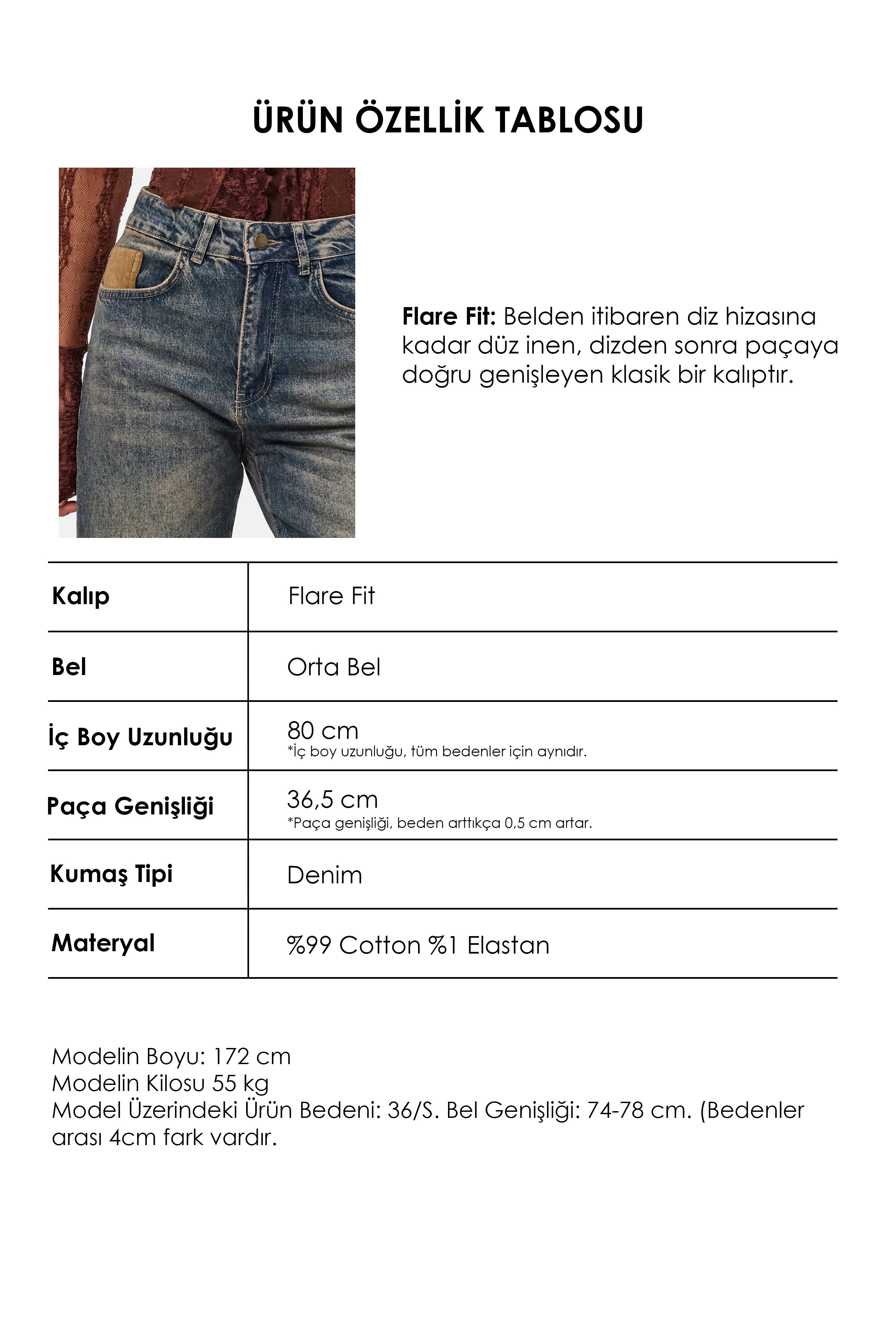 Kadın Tint 4w6-8 Flare Fit Komfort Kumaş Nakış Tasarım Denim Jean