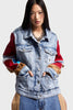 Women's Tint Red Double-Piece Fabric Oversize Custom Design Denim Jacket