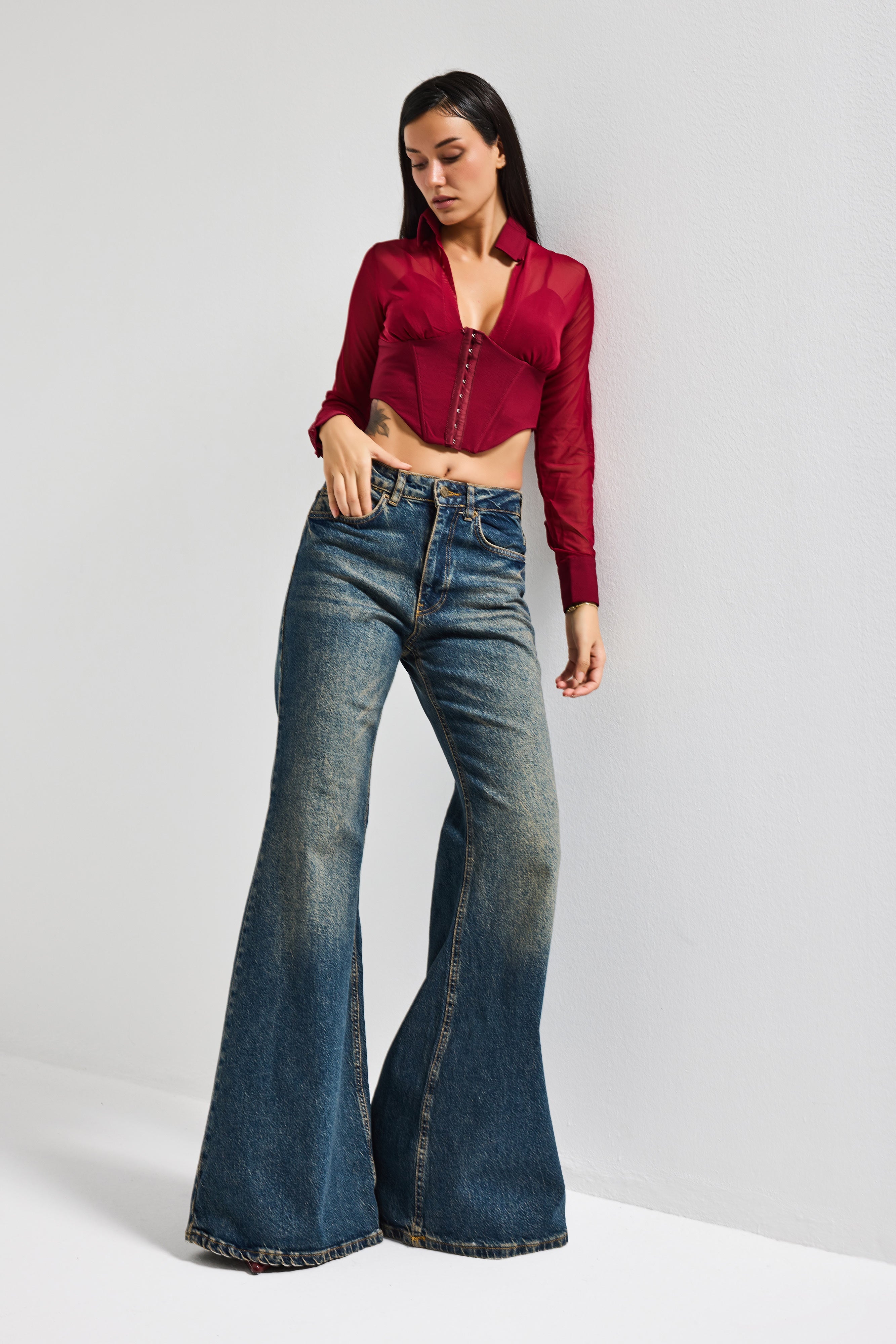 Kadın Tint Kot Rengi 2w5-8 Flare Fit Komfort Kumaş İç Boy 83cm Denim Jean