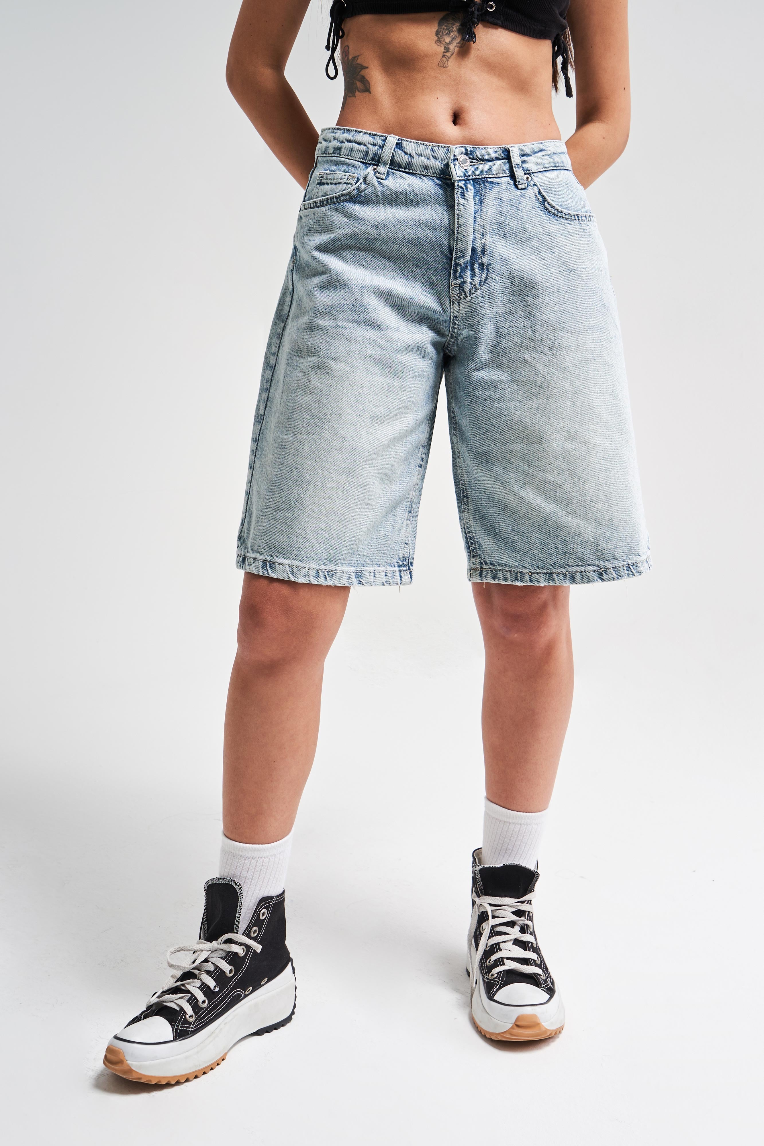 Kadın Tint Kot Rengi Baggy Fit Midi Boy Denim Şort