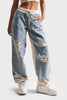 Women's Tinted Denim Laser Detailed Skater Jogger Fit Jeans