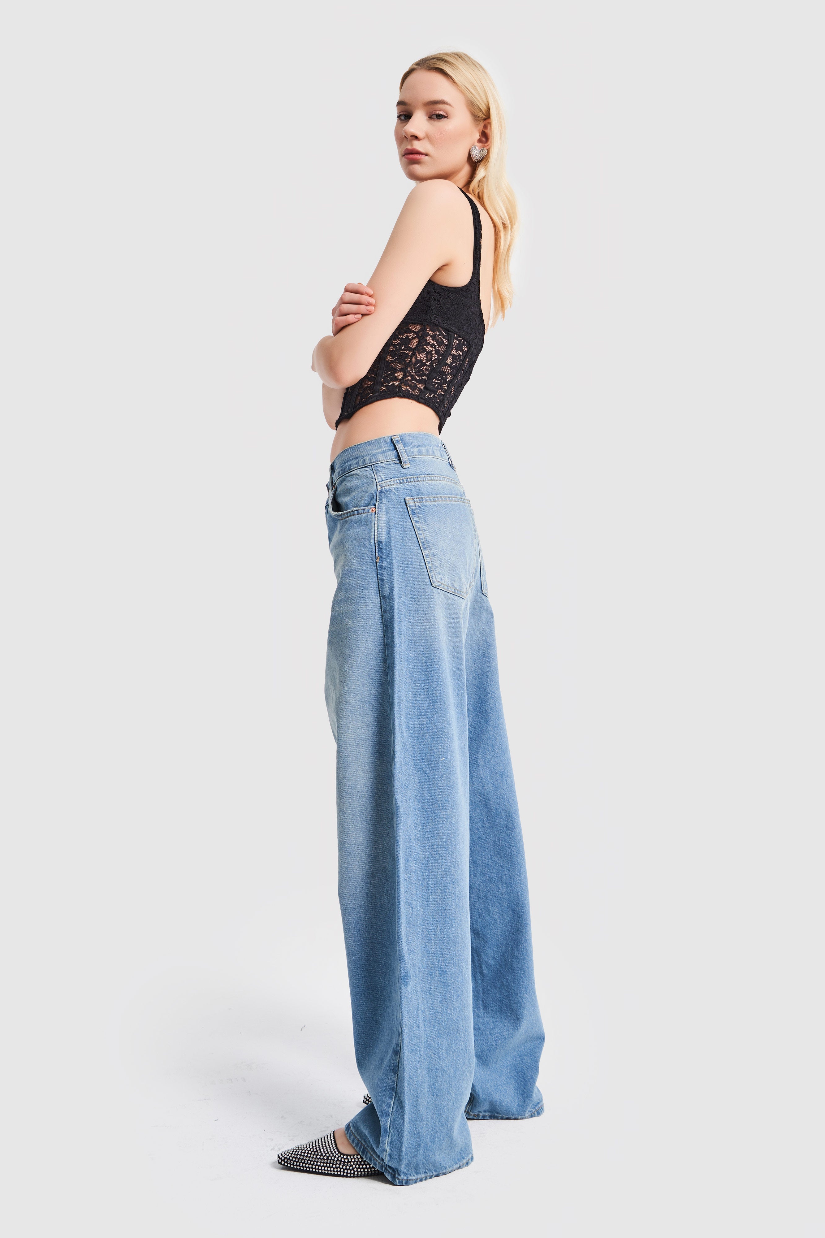 Kadın Tint Kot Rengi Skater Palazzo Fit Denim