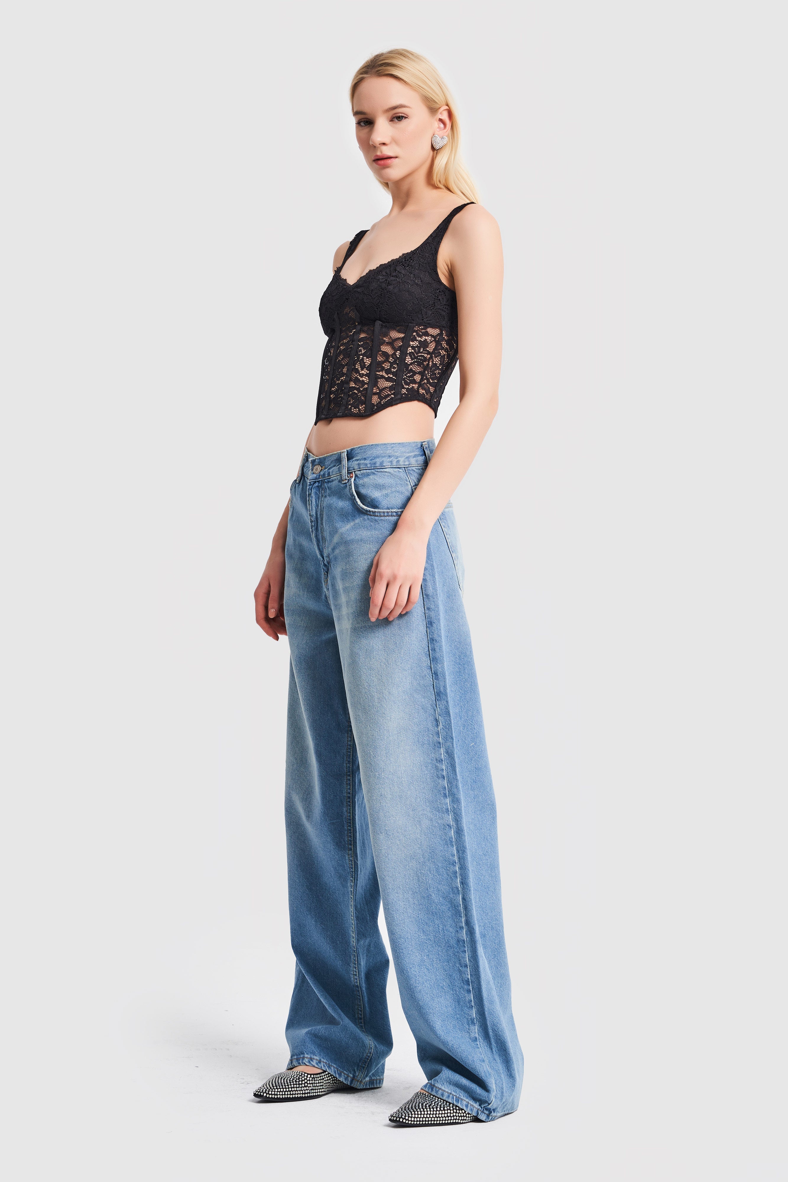 Kadın Tint Kot Rengi Skater Palazzo Fit Denim