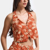 Women's Orange Floral s6-55 Crop Button-Detail Designer Vest
