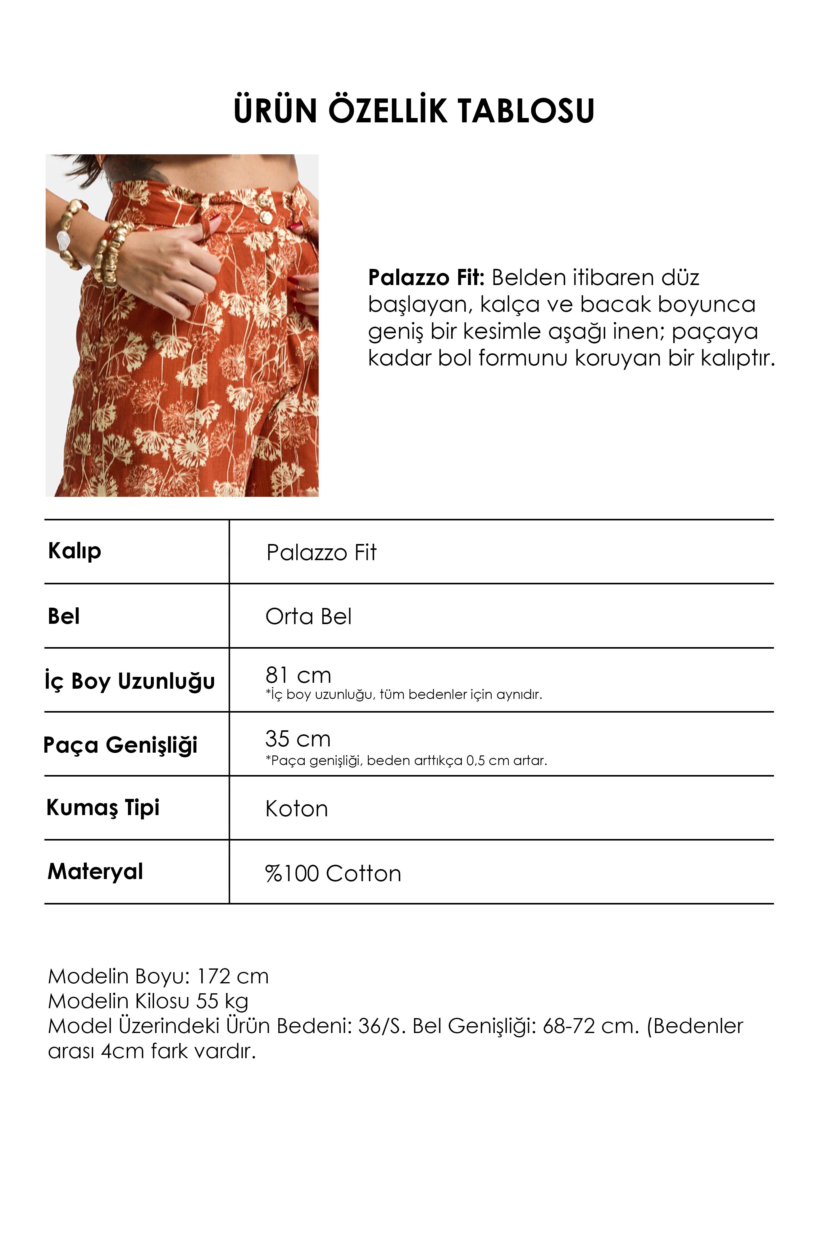 Kadın Turuncu Çiçekli s6-55 Palazzo Fit Tasarım Pantolon