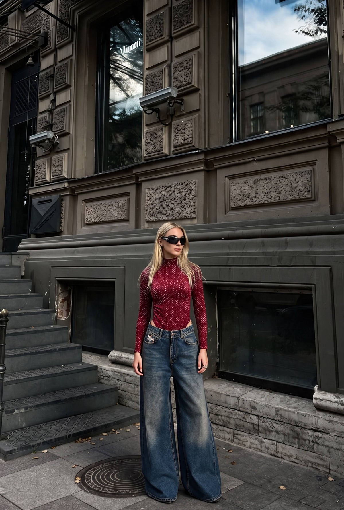 Kadın w6-35 Snap Body Suit Parlak Taşlı Tasarım Body