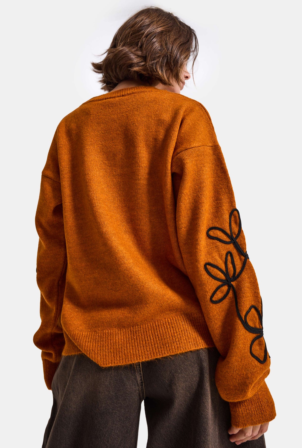 Kadın w6-55 Oversize Nakış İşlemeli Özel Tasarım Triko Kazak