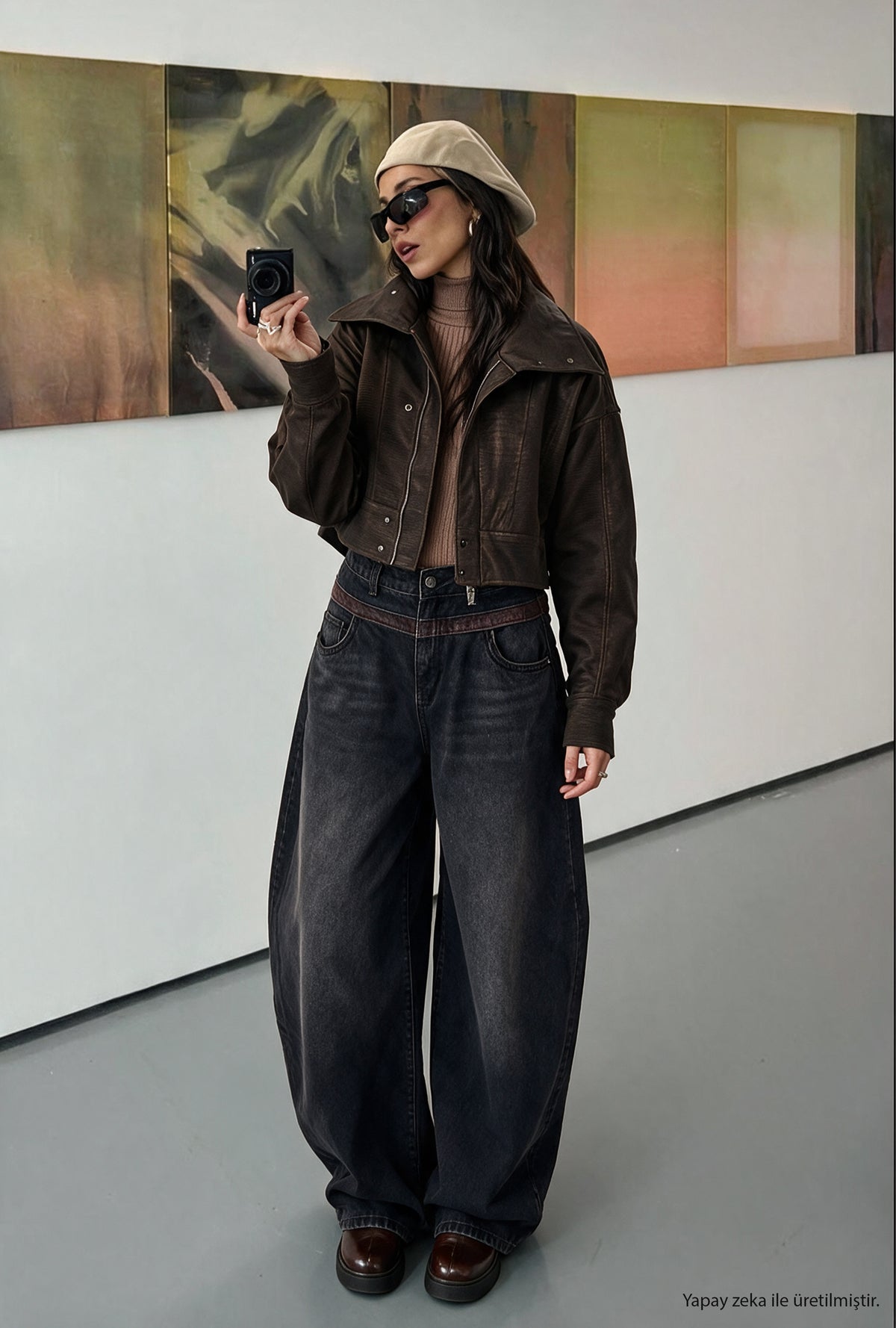 Kadın w6-81 Crop Fit Özel Kumaş Tasarım Oversize Ceket