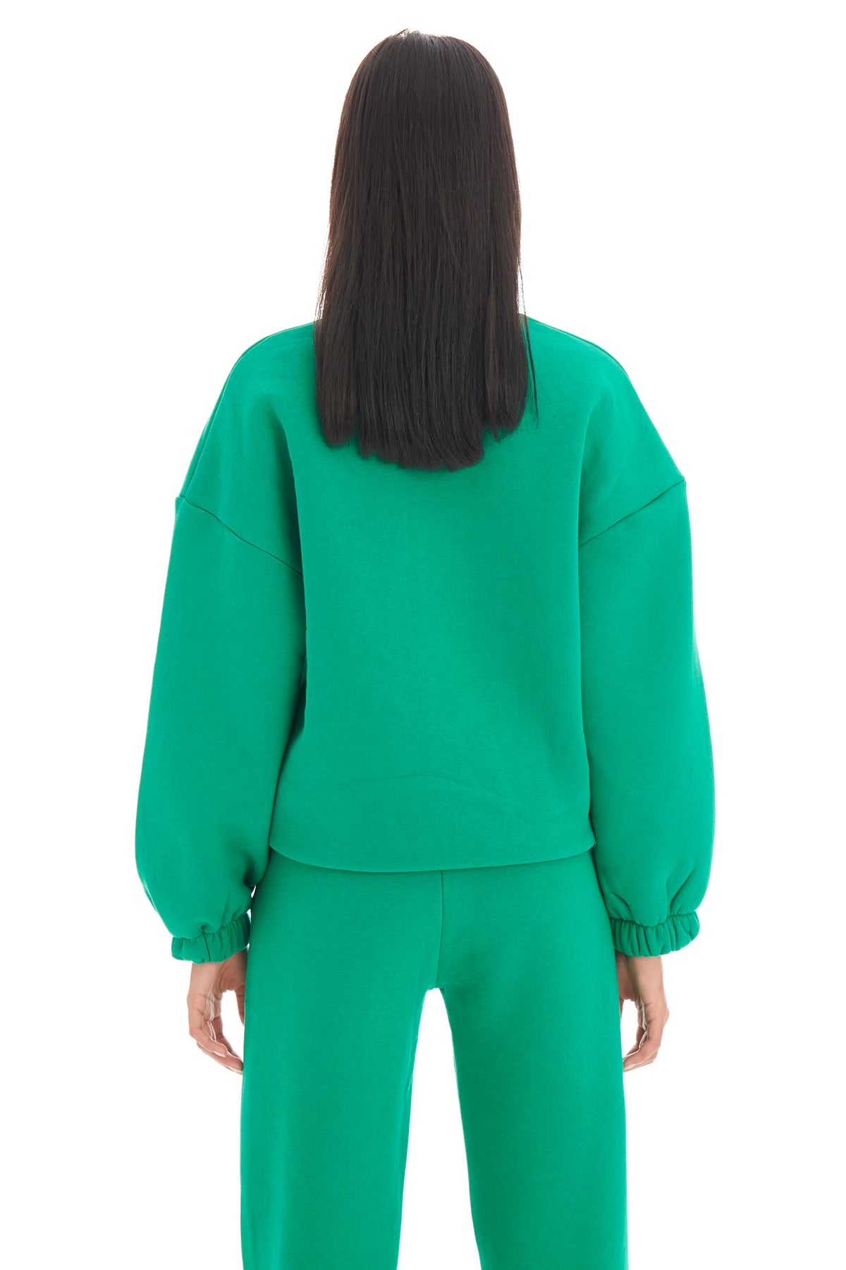 Kadın Yeşil Renk Üç İplik İçi Şardonlu Önü Baskılı Sweatshirt