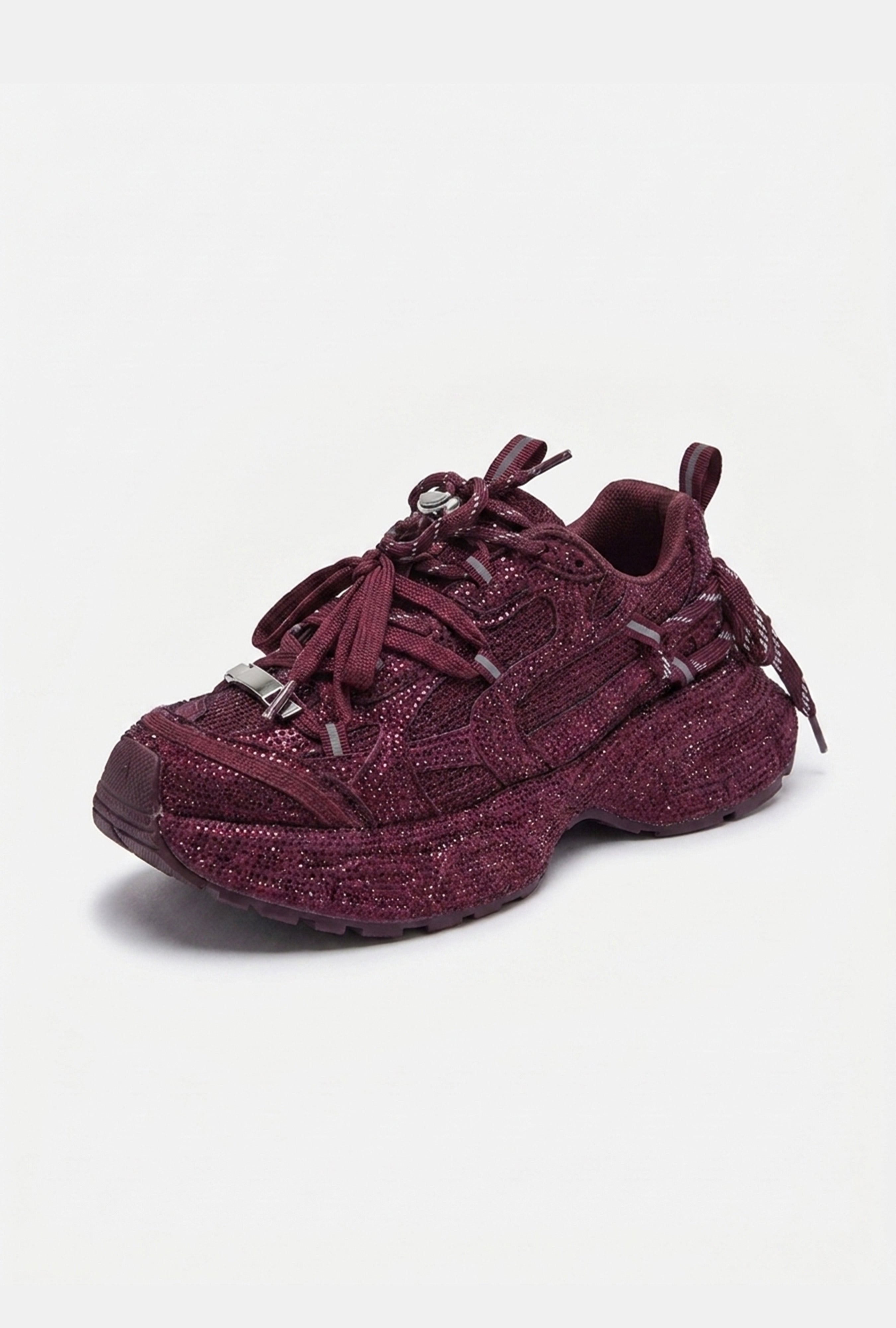 Kadın Bordo T11 İthal Işıltılı Taş Kaplama Özel Tasarım Sneaker Ayakkabı