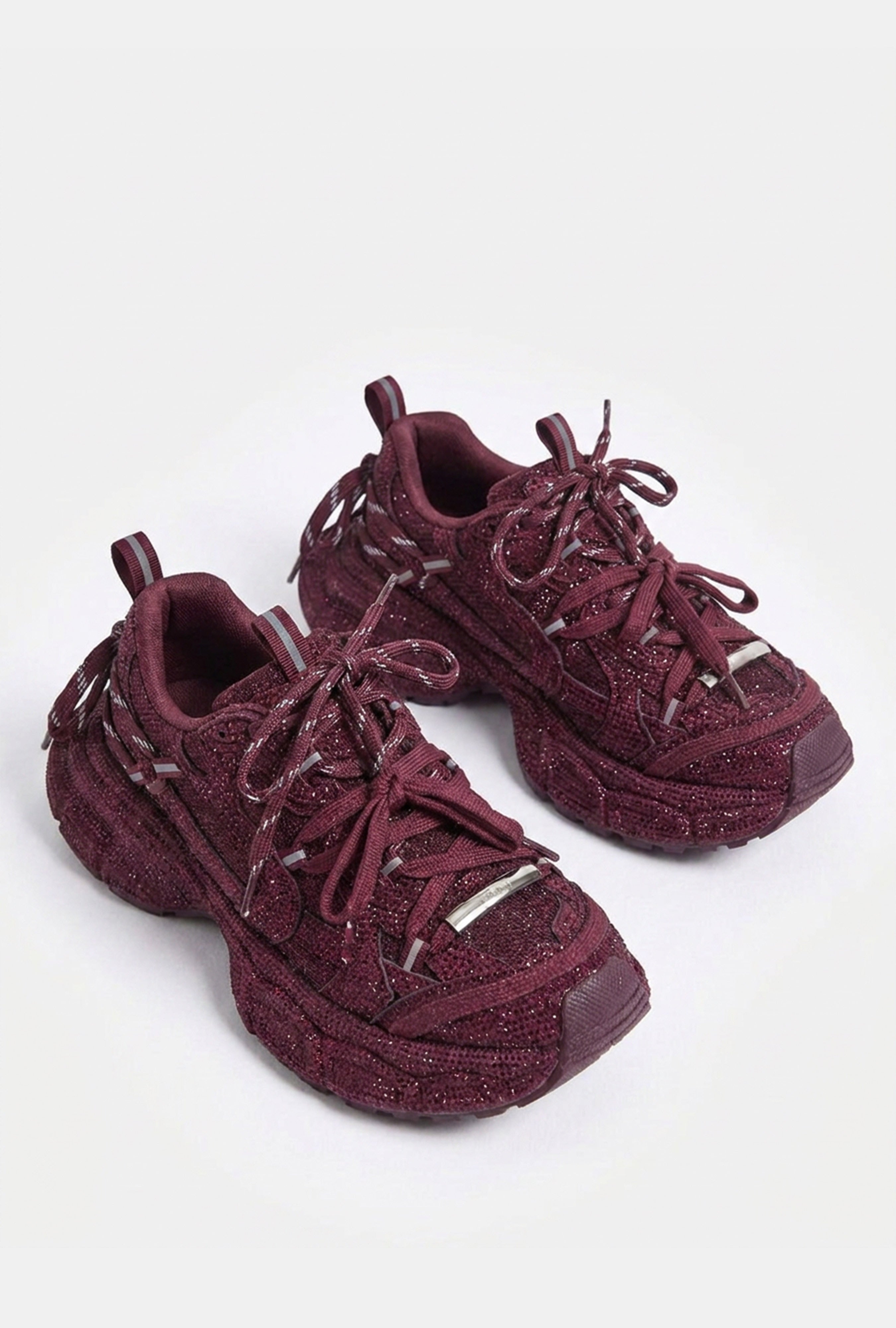 Kadın Bordo T11 İthal Işıltılı Taş Kaplama Özel Tasarım Sneaker Ayakkabı