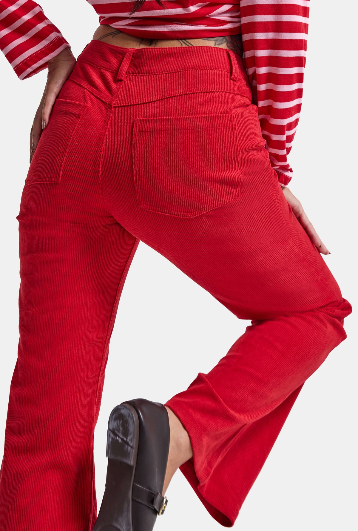 Kadın Kırmızı Flare Fit Velvet Kadife Kumaş Pantolon