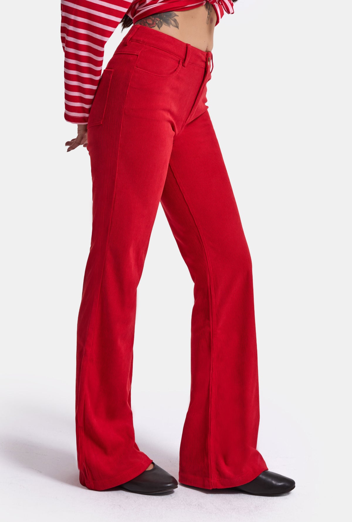 Kadın Kırmızı Flare Fit Velvet Kadife Kumaş Pantolon