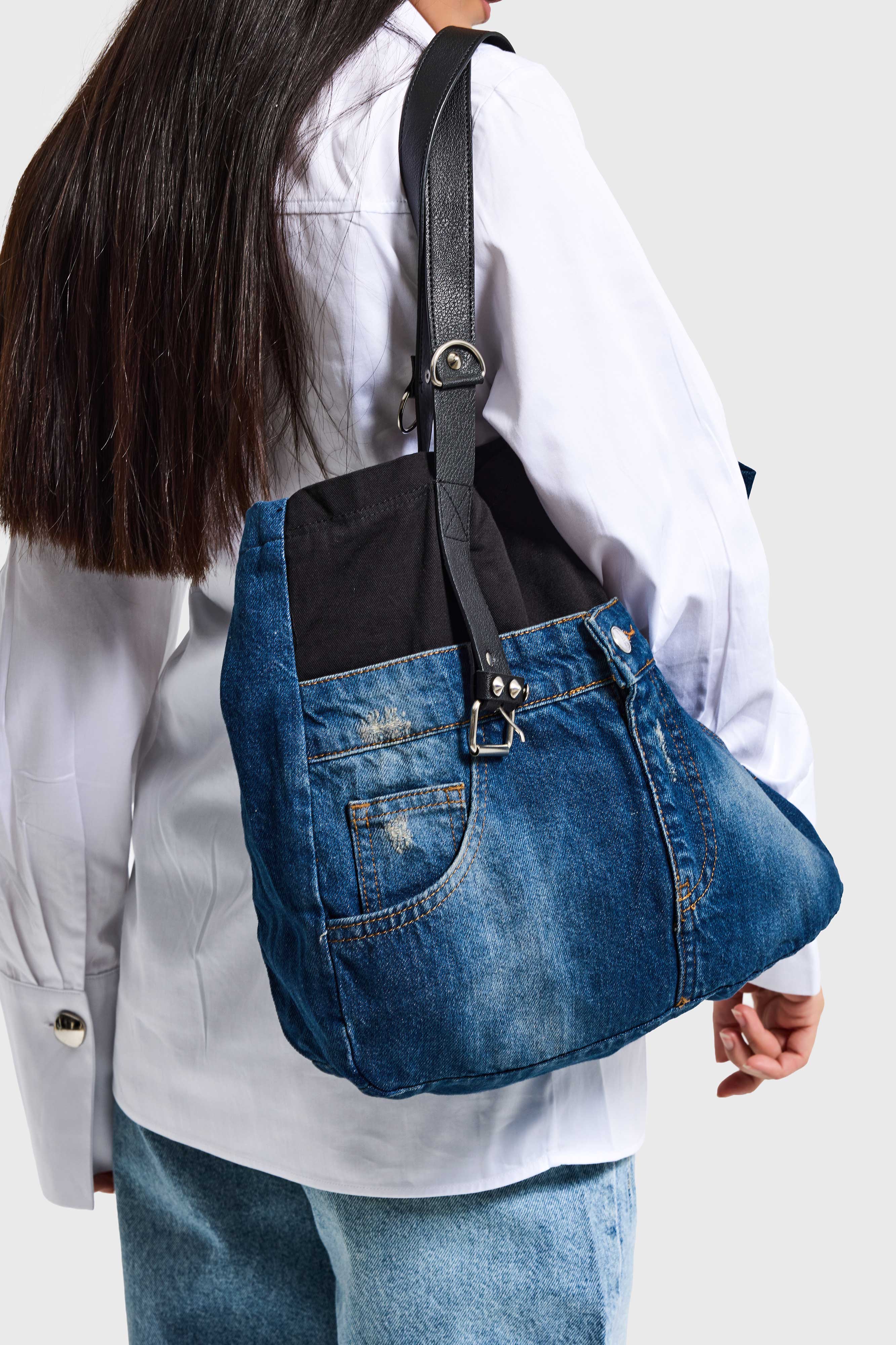 Kot Rengi Deri Askılı Özel Tasarım Denim Çanta