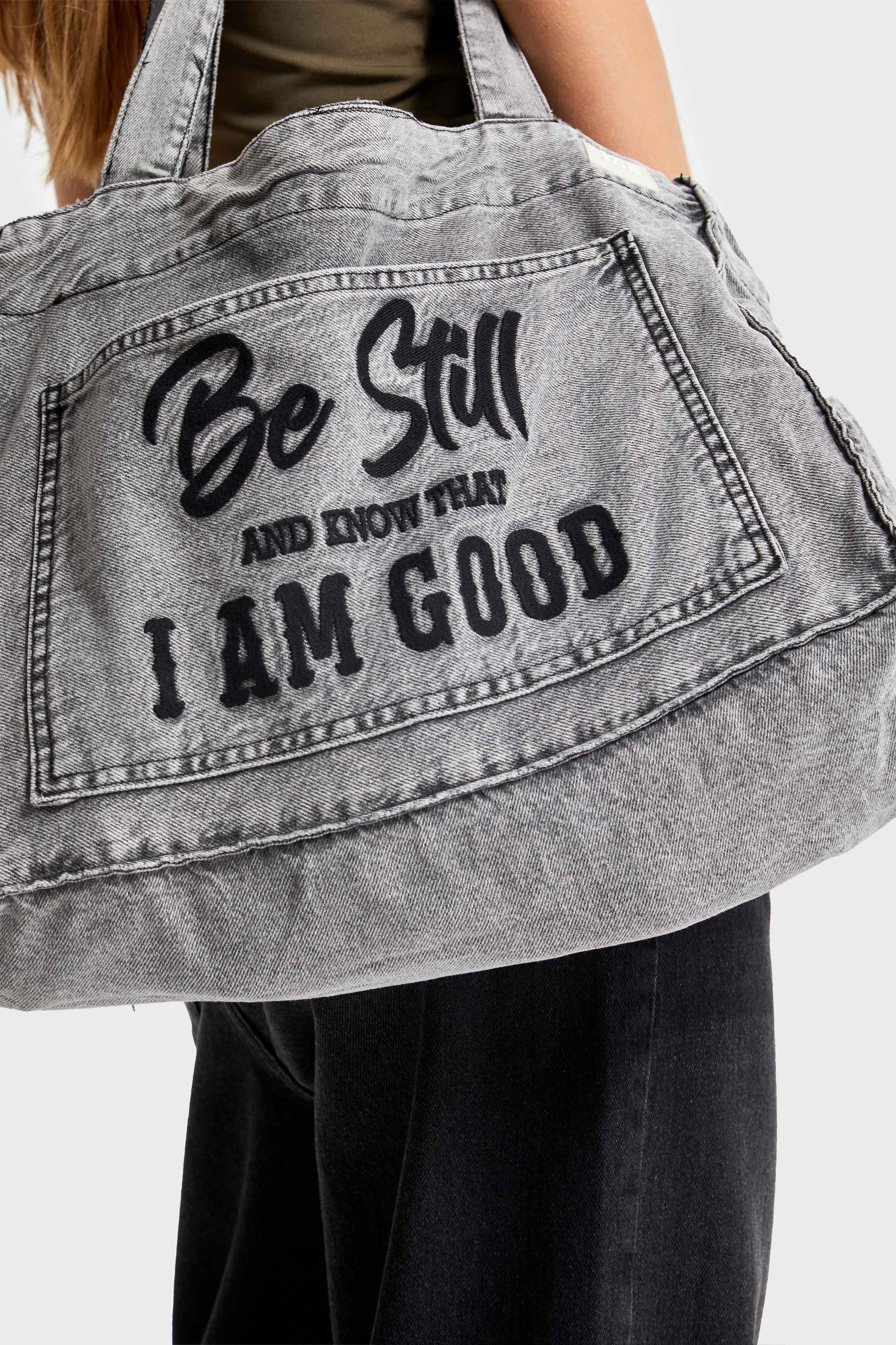 Dark Smoke Color Printed Gusseted Shoulder Denim Bag
