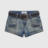 Kadın Kot Rengi Mini Kemer Dahil Özel Tasarım Denim Şort