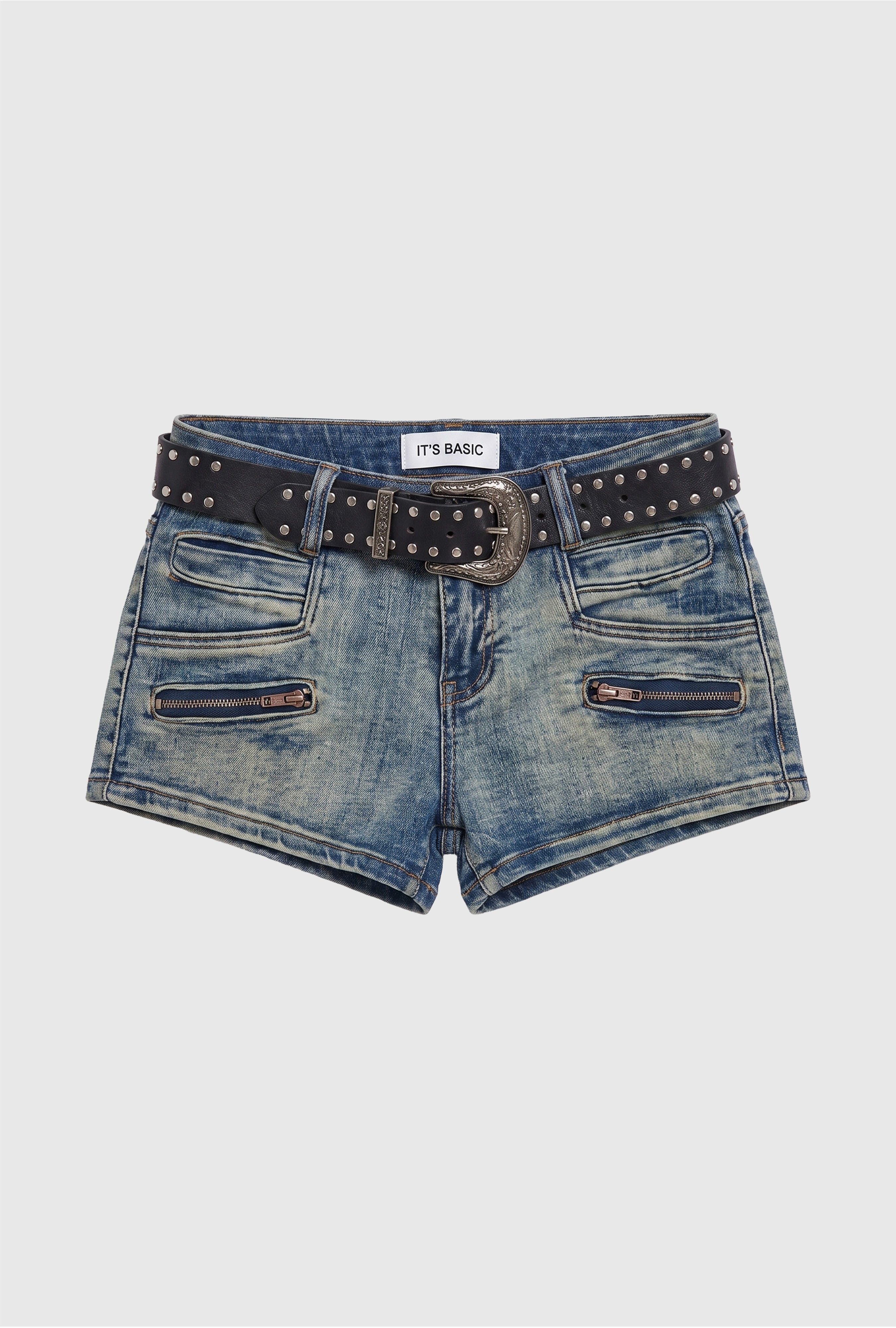 Kadın Kot Rengi Mini Kemer Dahil Özel Tasarım Denim Şort